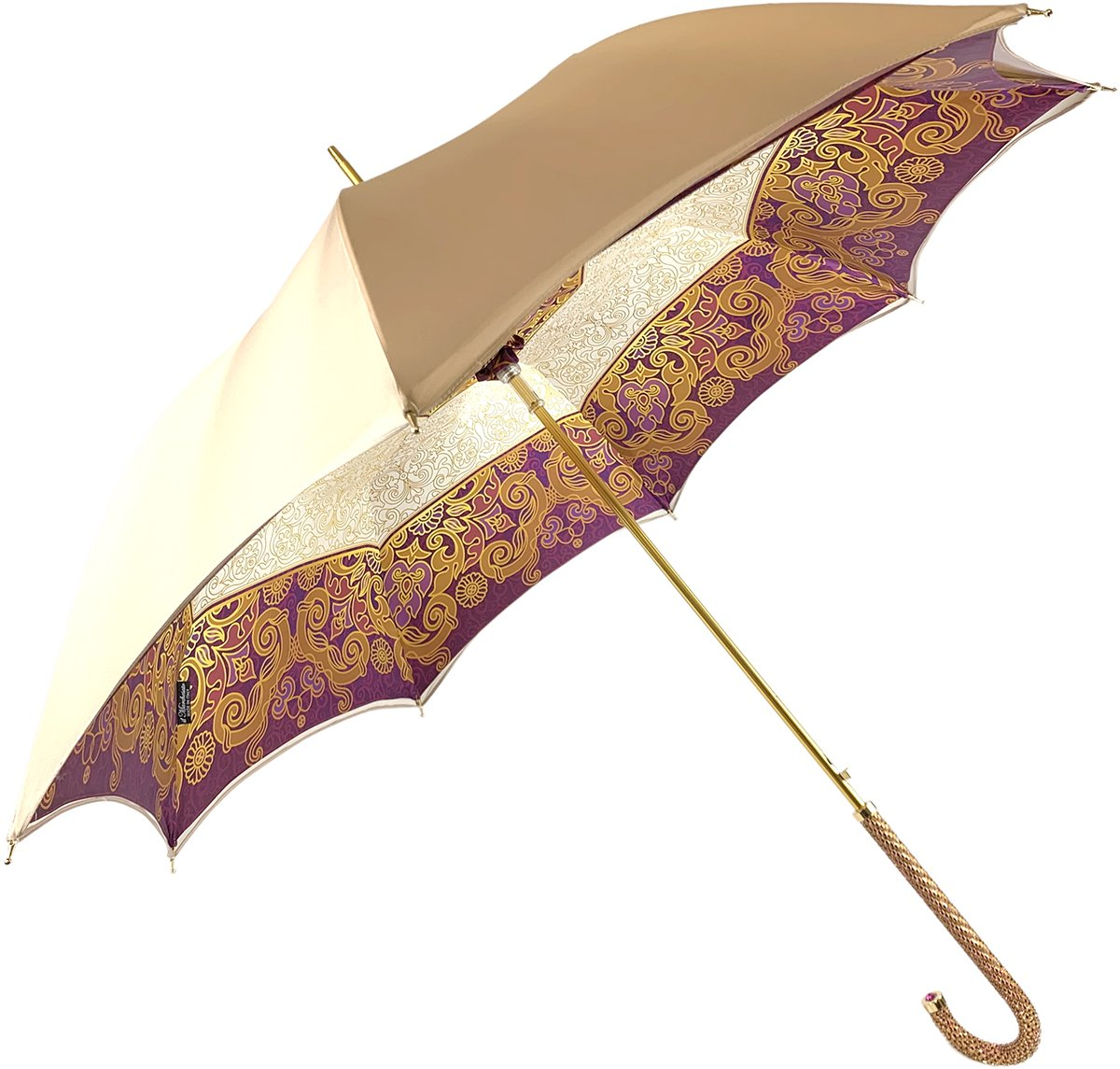 Elegant Cream Double Fabric Umbrella with Jeweled Handle