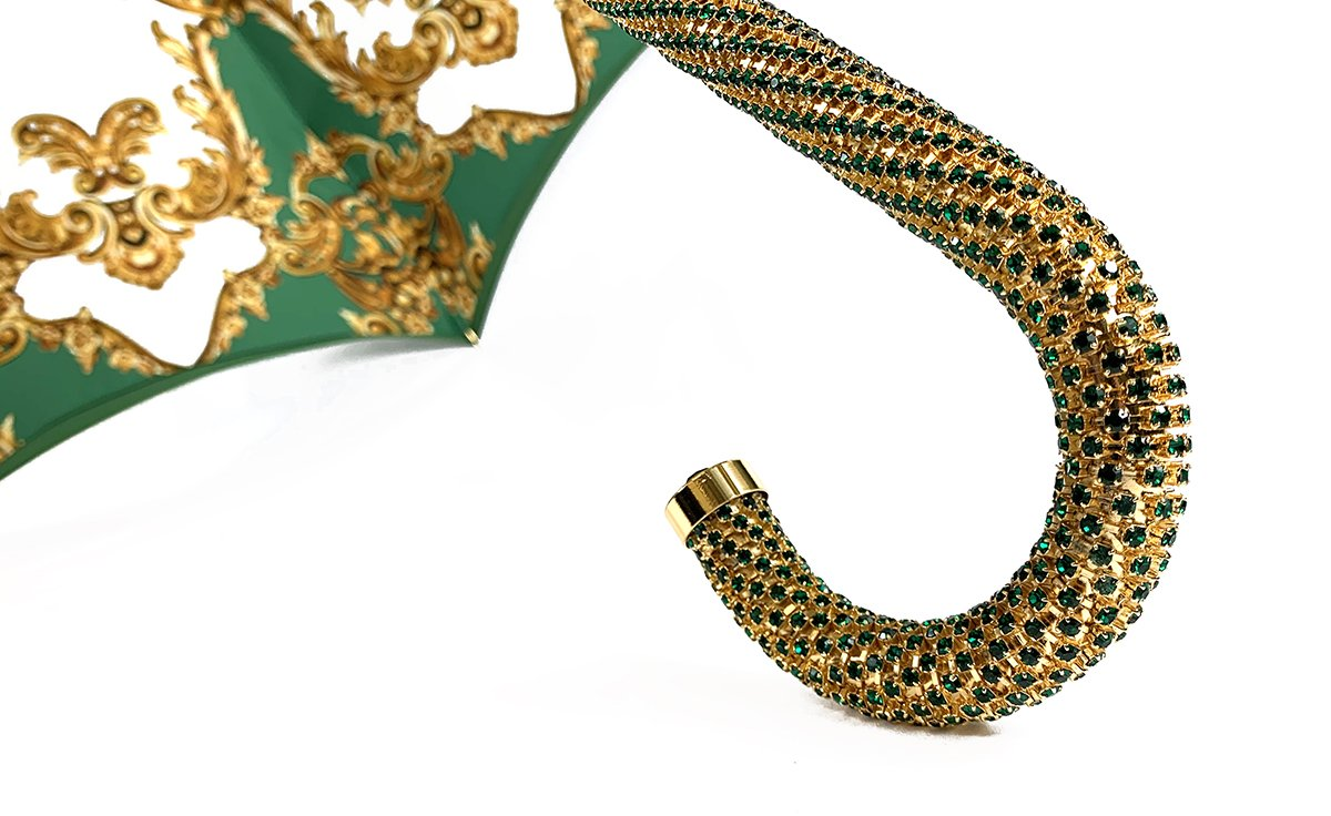 Elegant Women's Green Umbrella with Emerald Rhinestones