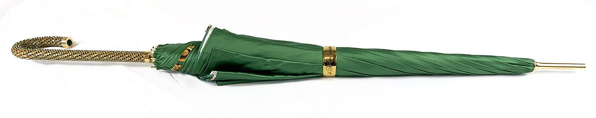 Elegant Women's Green Umbrella with Emerald Rhinestones