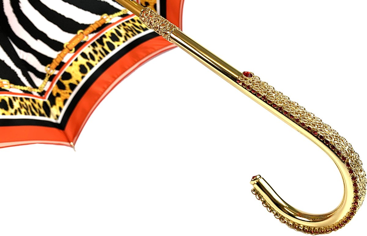 Elegant Double Cloth Umbrella with Internal Leopard Print