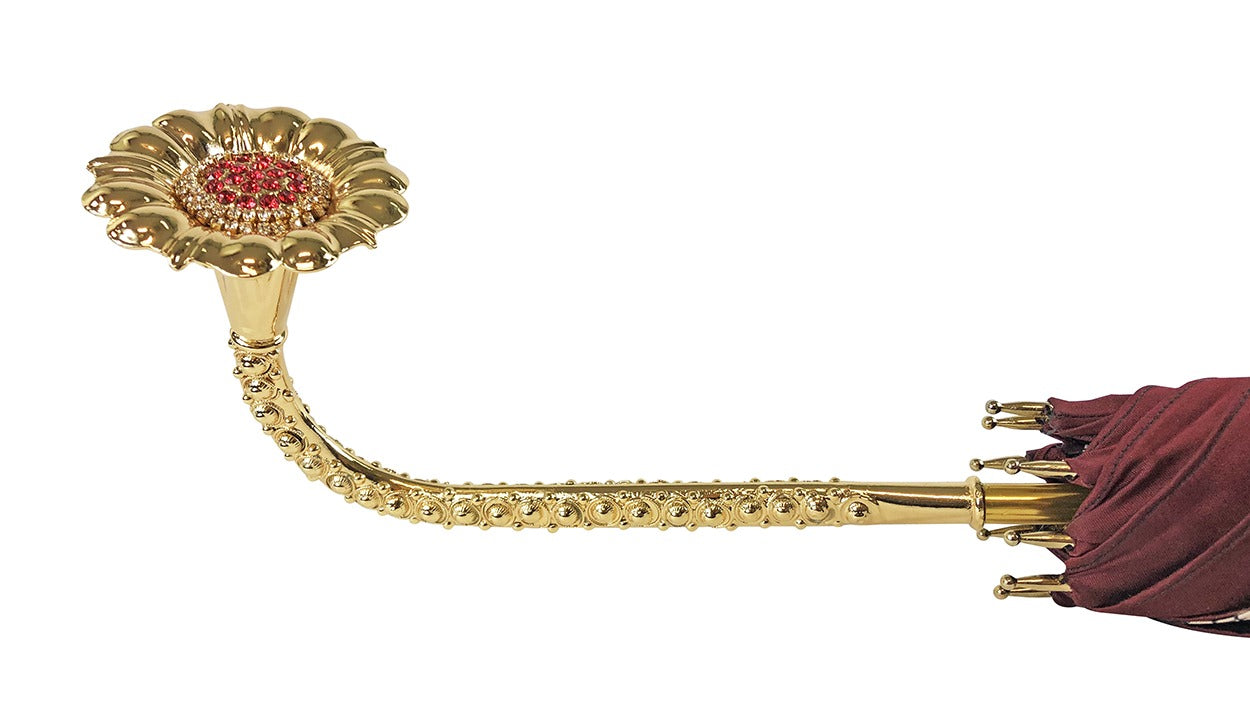 Luxury Burgundy Umbrella with Lace Interior and Swarovski Handle