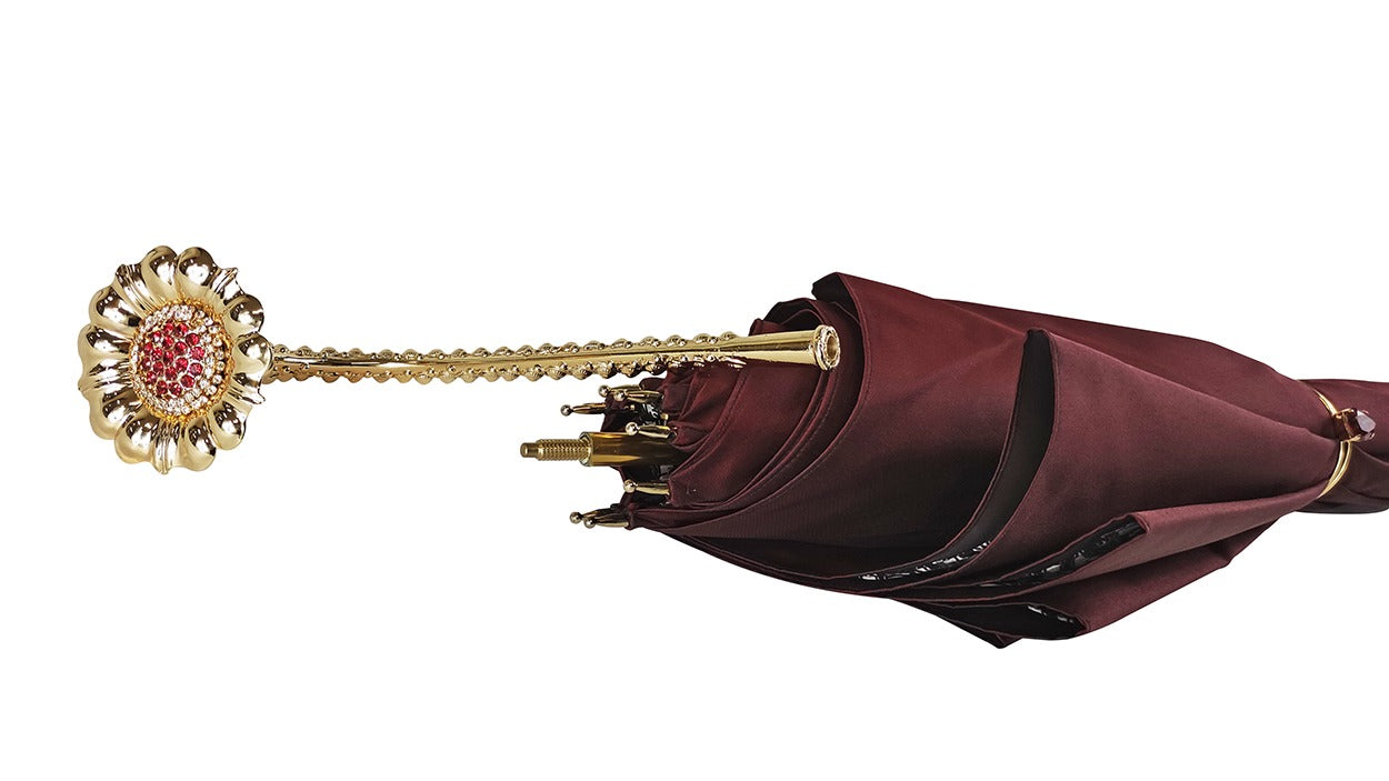 Luxury Burgundy Umbrella with Lace Interior and Swarovski Handle