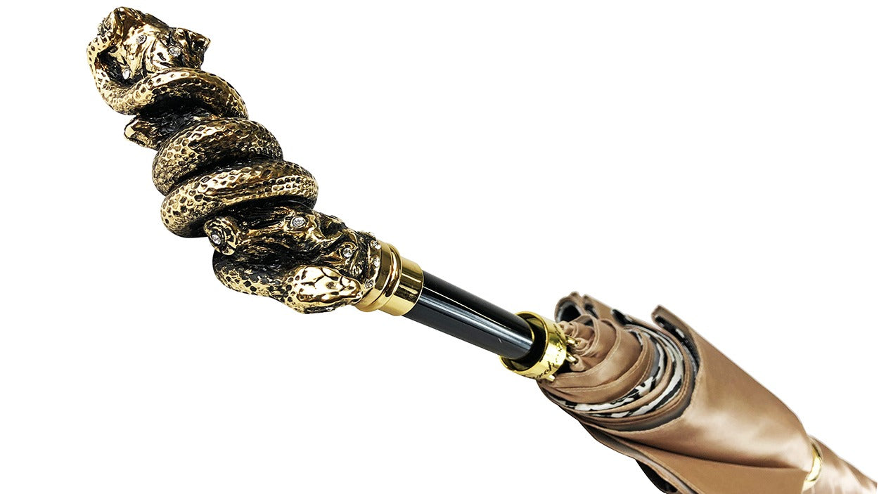 Fine and Elegant Animalier Umbrella with Gold Snake Handle