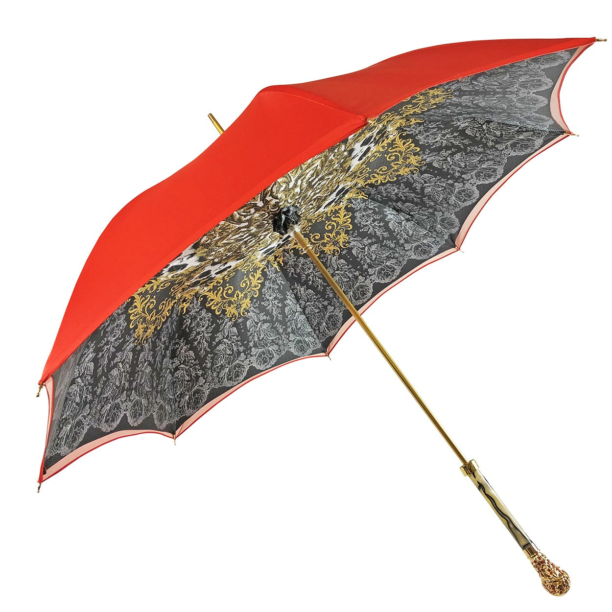 Royal Elegance – Red and Grey Umbrella with Crown Design