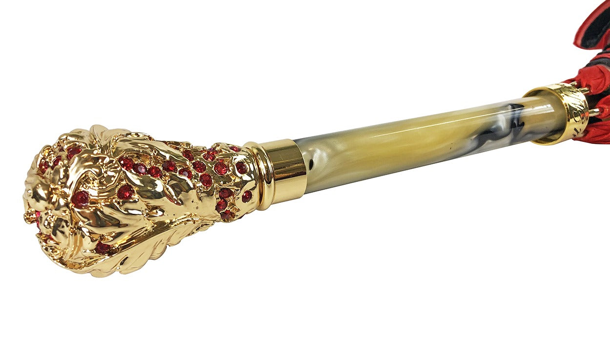 Royal Elegance – Red and Grey Umbrella with Crown Design