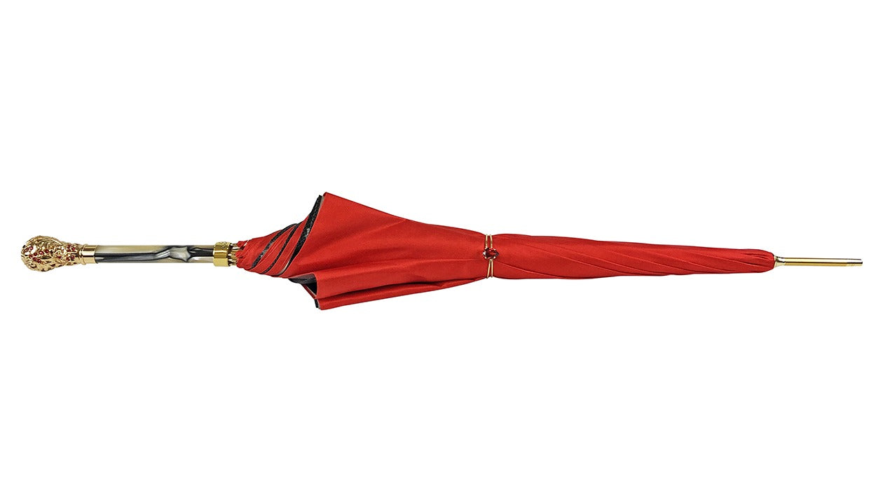 Royal Elegance – Red and Grey Umbrella with Crown Design