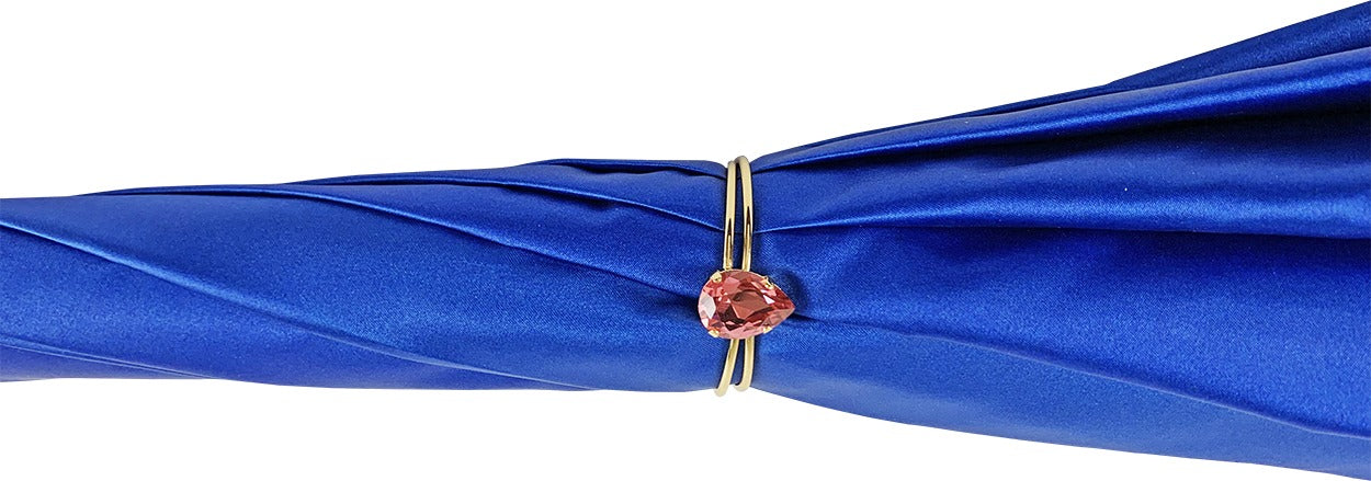 Luxury Blue Umbrella with Coral Interior and 24K Gold Crystal Handle