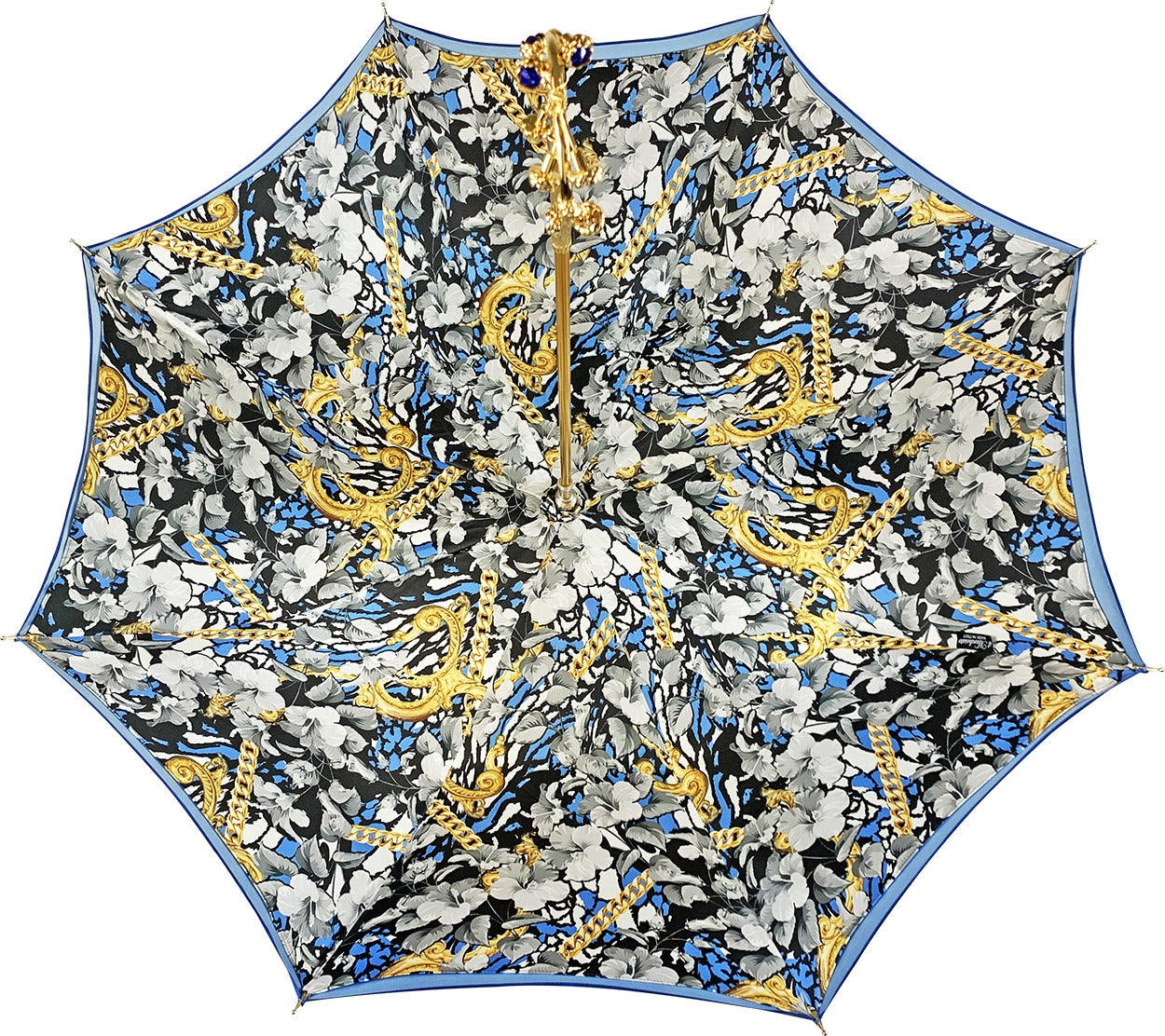 Luxury Blue Double Canopy Umbrella with Swarovski Crystal Handle