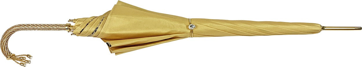 Golden Satin Double Canopy Umbrella with Swarovski Crystal Details