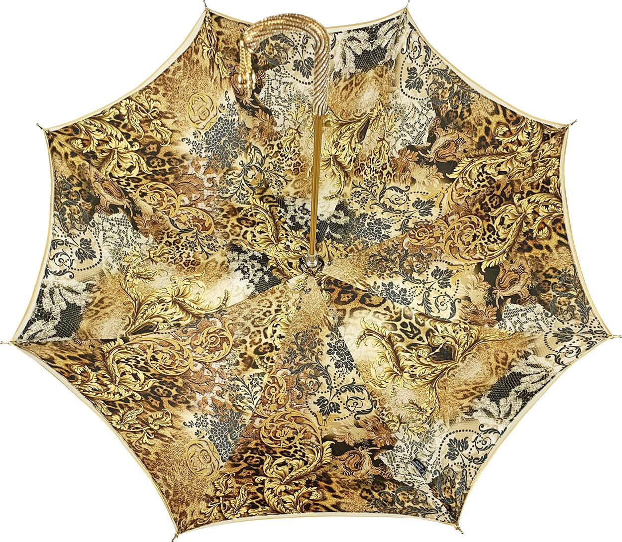 Golden Satin Double Canopy Umbrella with Swarovski Crystal Details