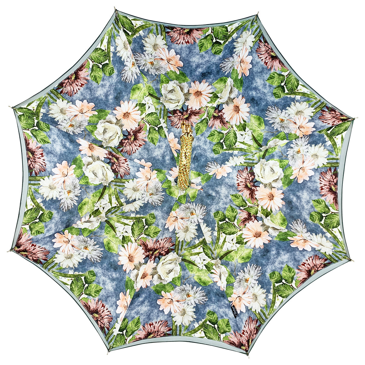 Luxury Bright Gradient Green Umbrella with Floral Design
