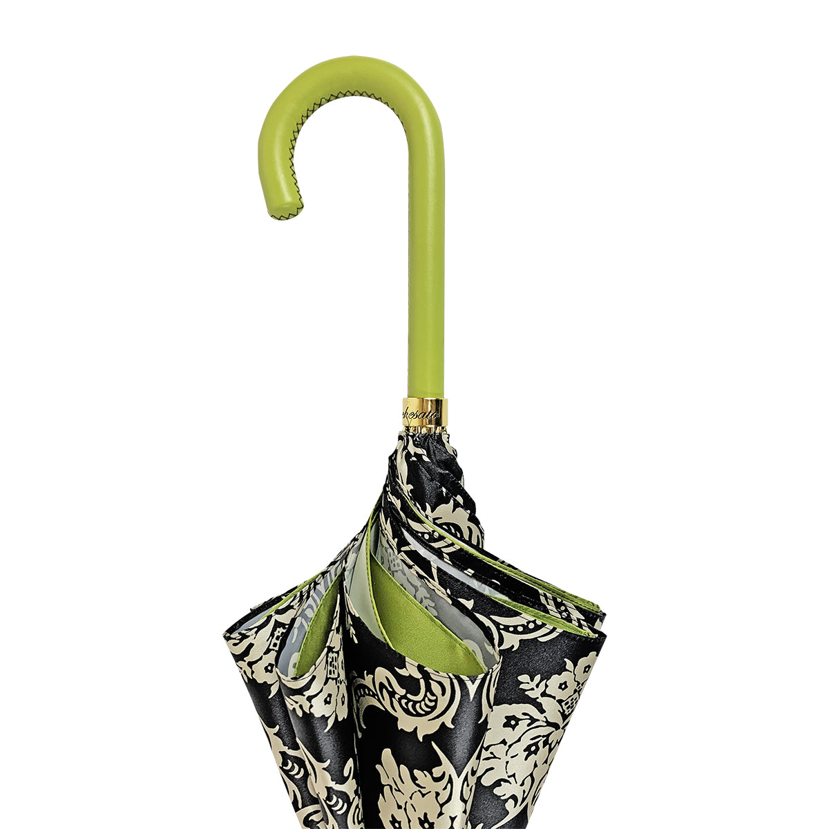 Fashionable Black Damask Umbrella with Fantastic Green Interior