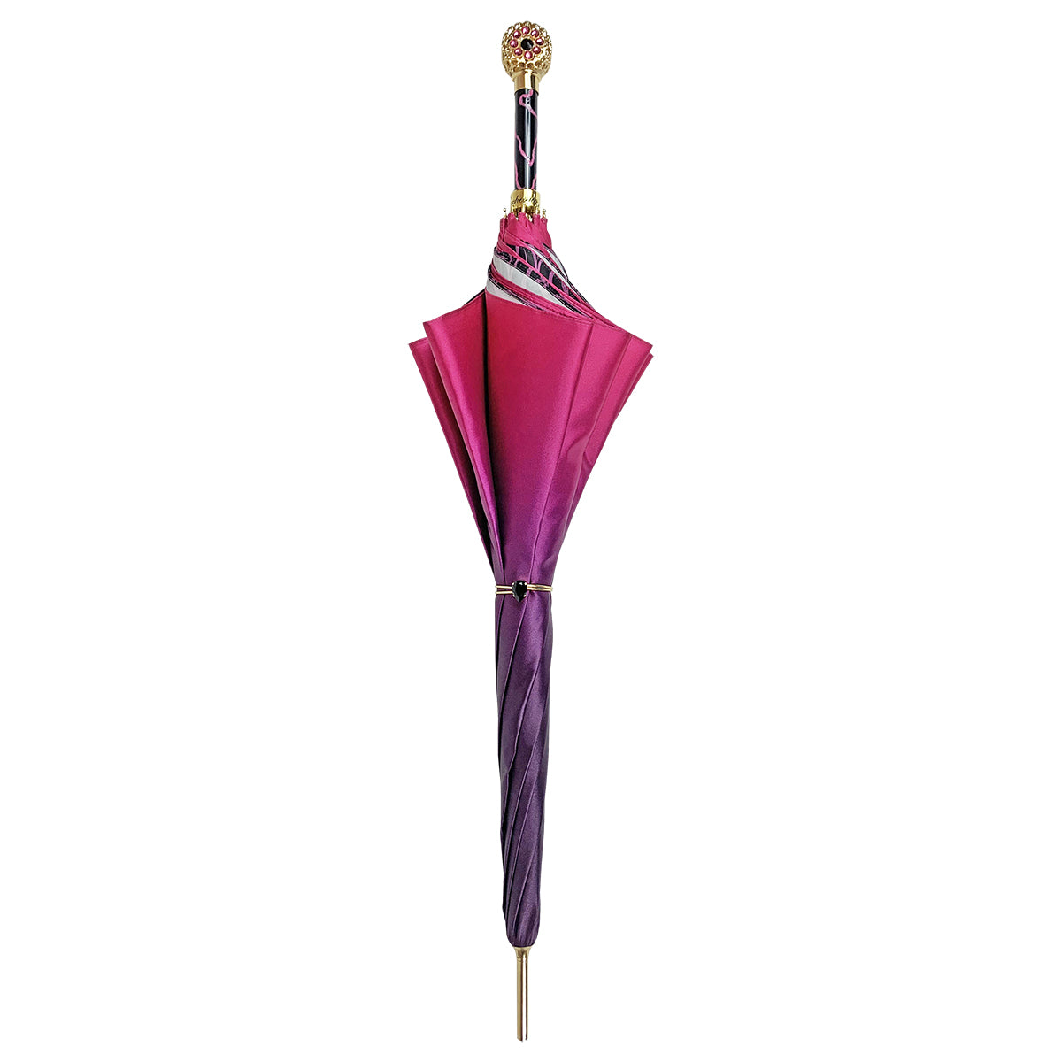 Designer Fuchsia Umbrella with Medallion Handle and Crystals