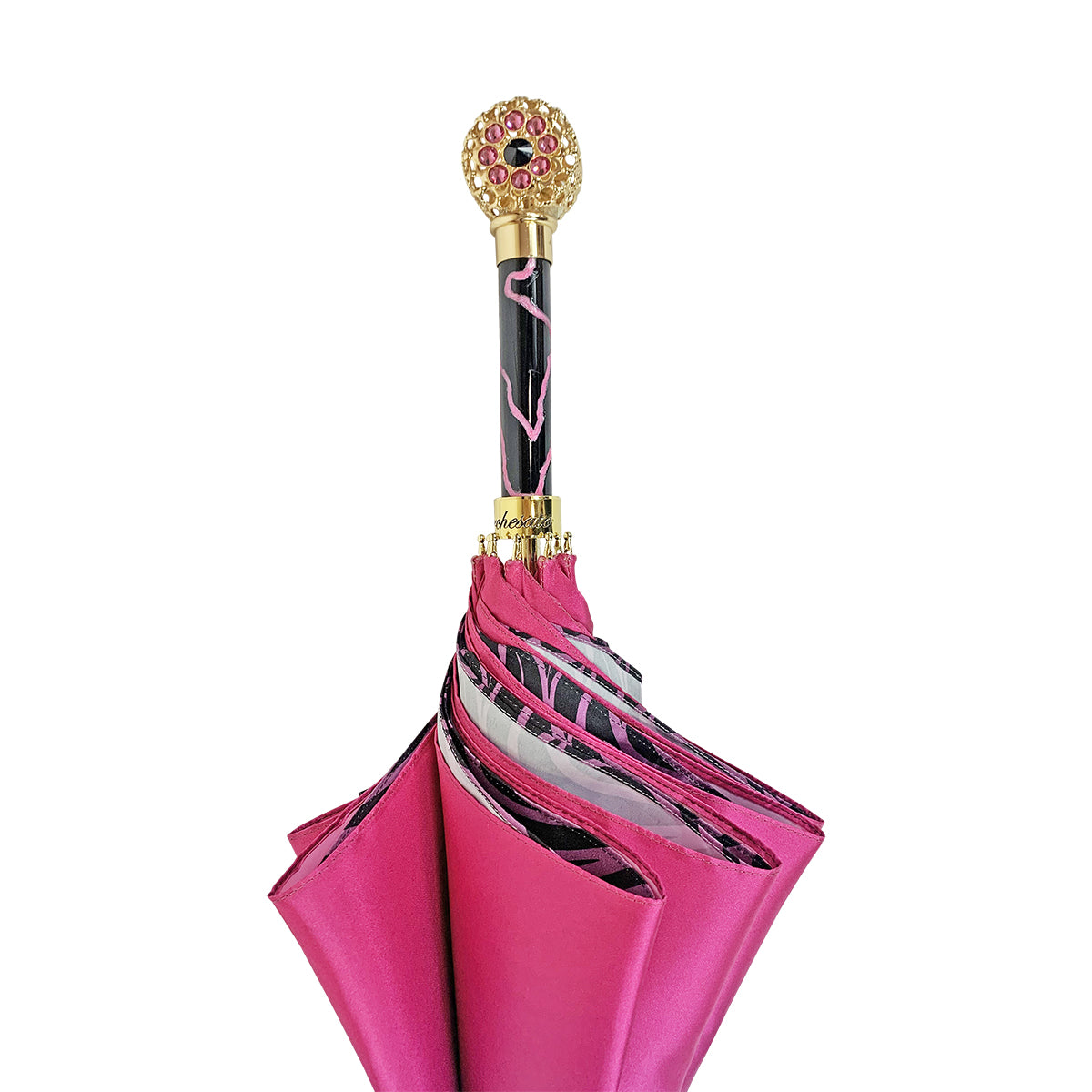 Designer Fuchsia Umbrella with Medallion Handle and Crystals