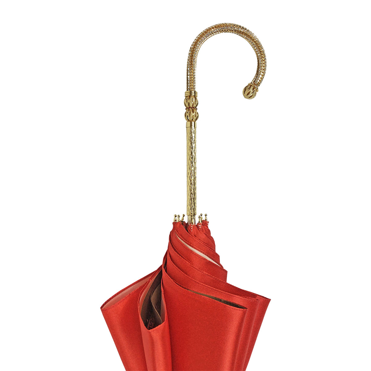 Luxury Red Umbrella with Egyptian Interior and 24K Gold Crystal Handle
