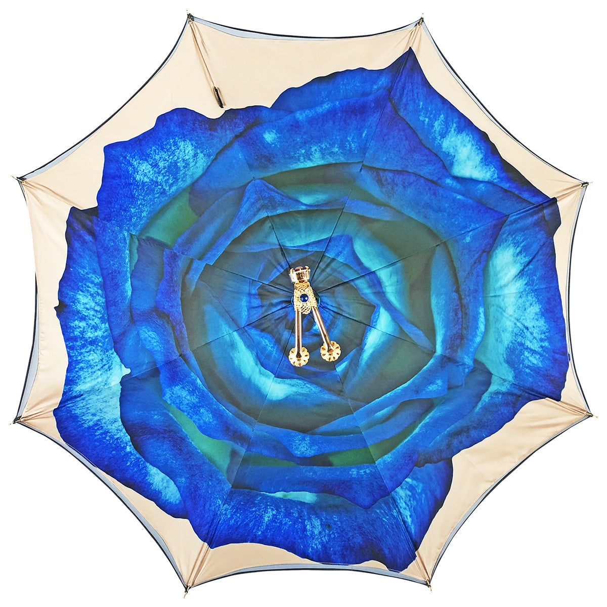 Luxury Umbrella with 24K Gold Handle and Red Crystal Rose Closure