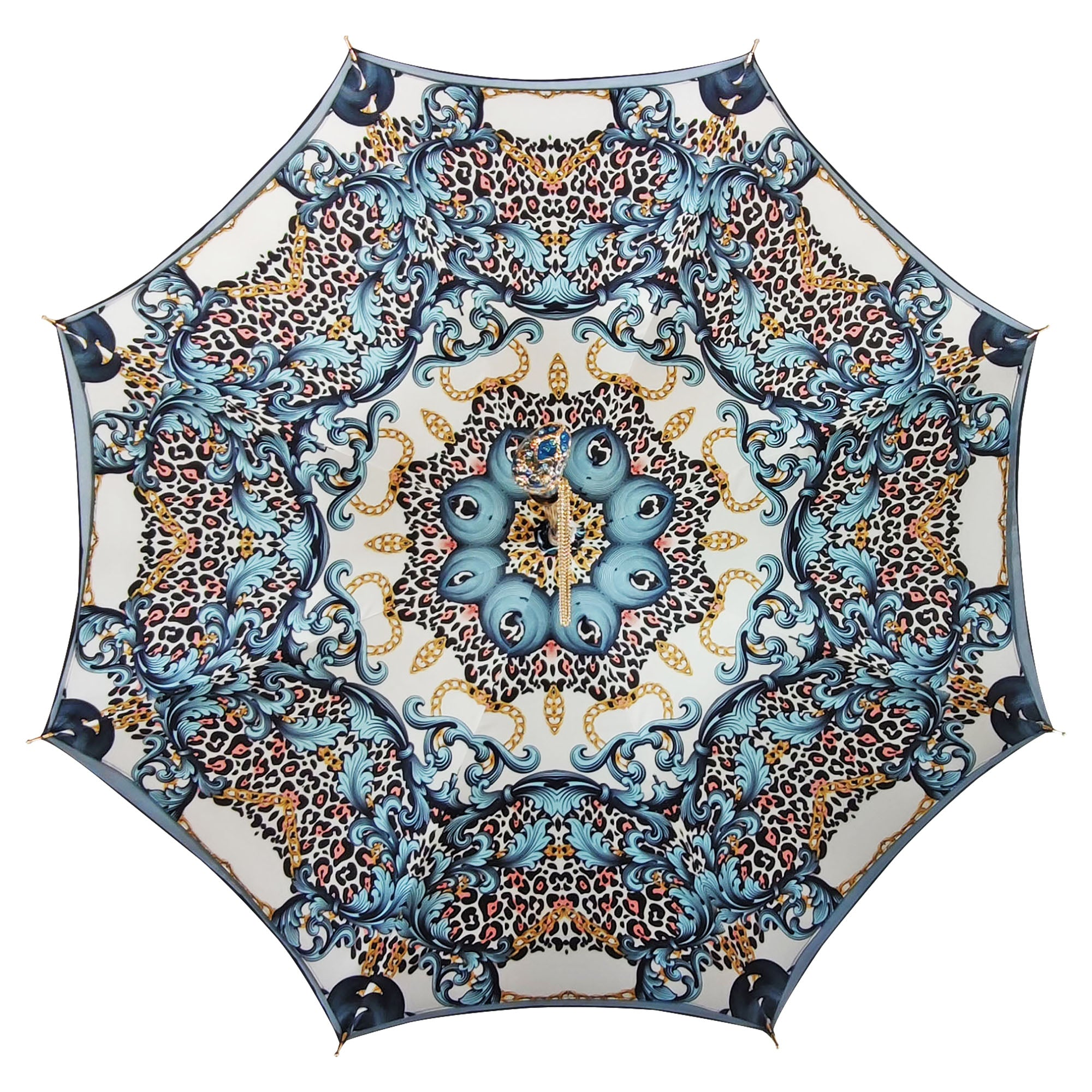 Majestic Blue Umbrella with Turquoise Crystals – Luxury for Women