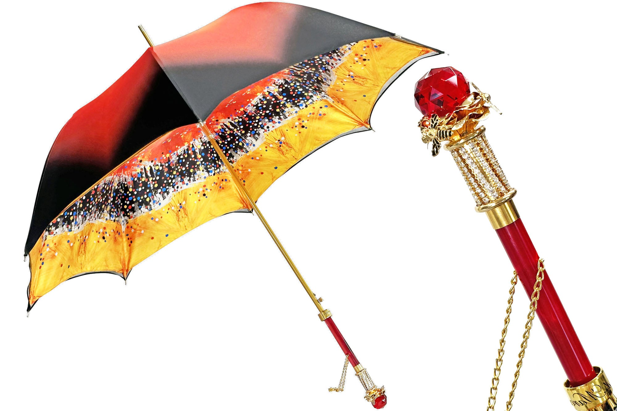 Red Crystal Accents Luxurious Red Umbrella with 24K Gold Bee Handle