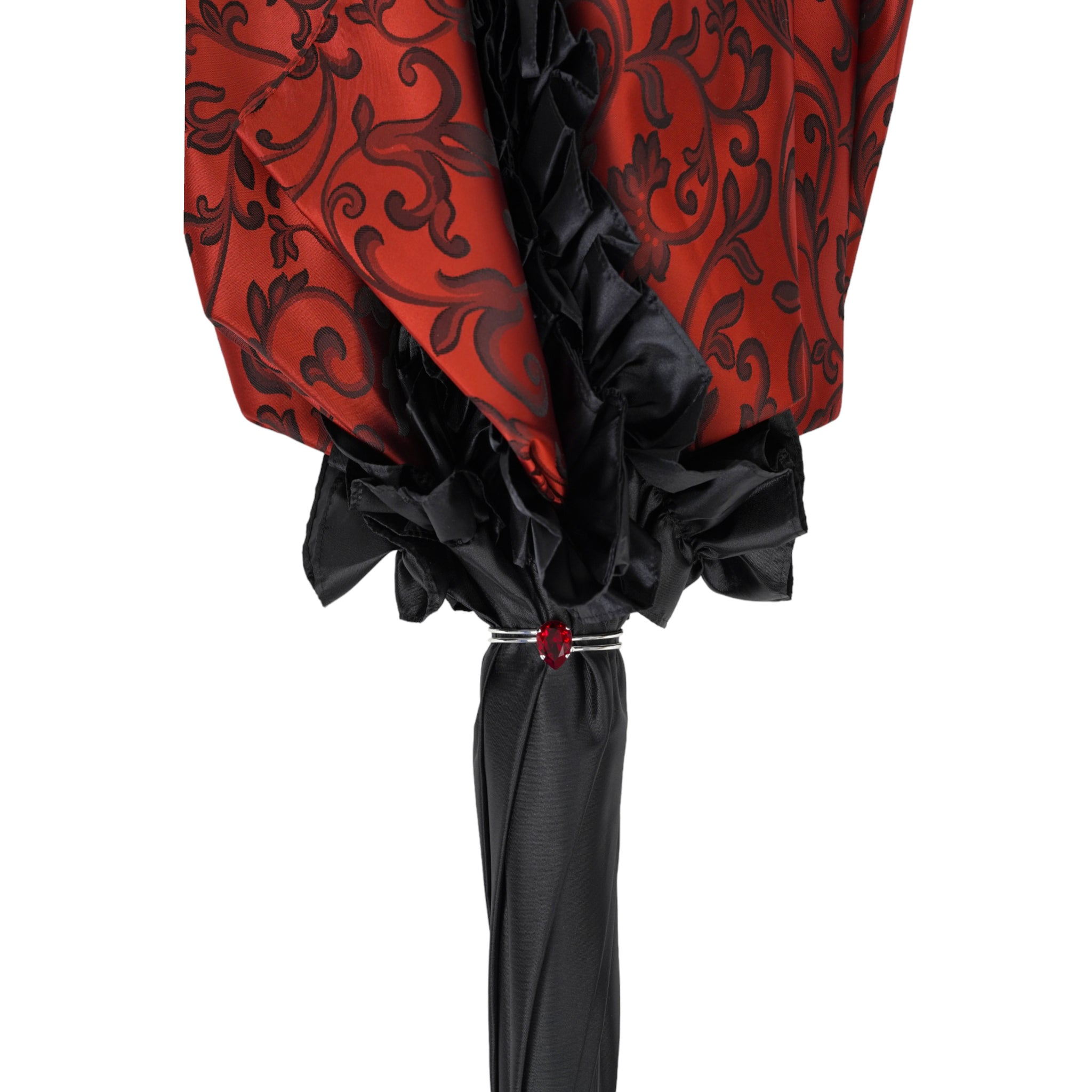 Designer Umbrella Featuring Black Ruffles and Silver-Plated Accents