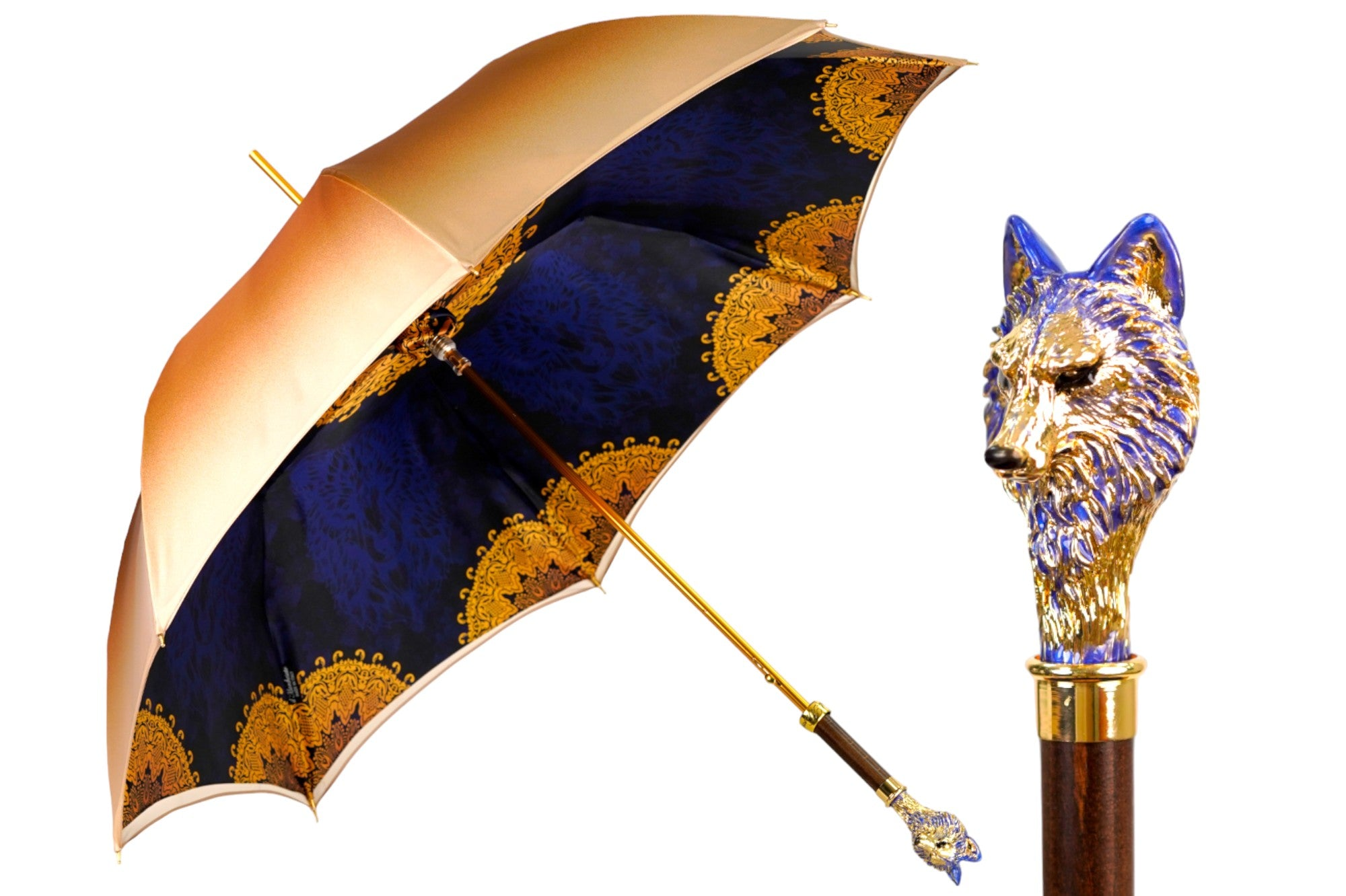 Exclusive Design Umbrella with Hand-Painted Golden Wolf