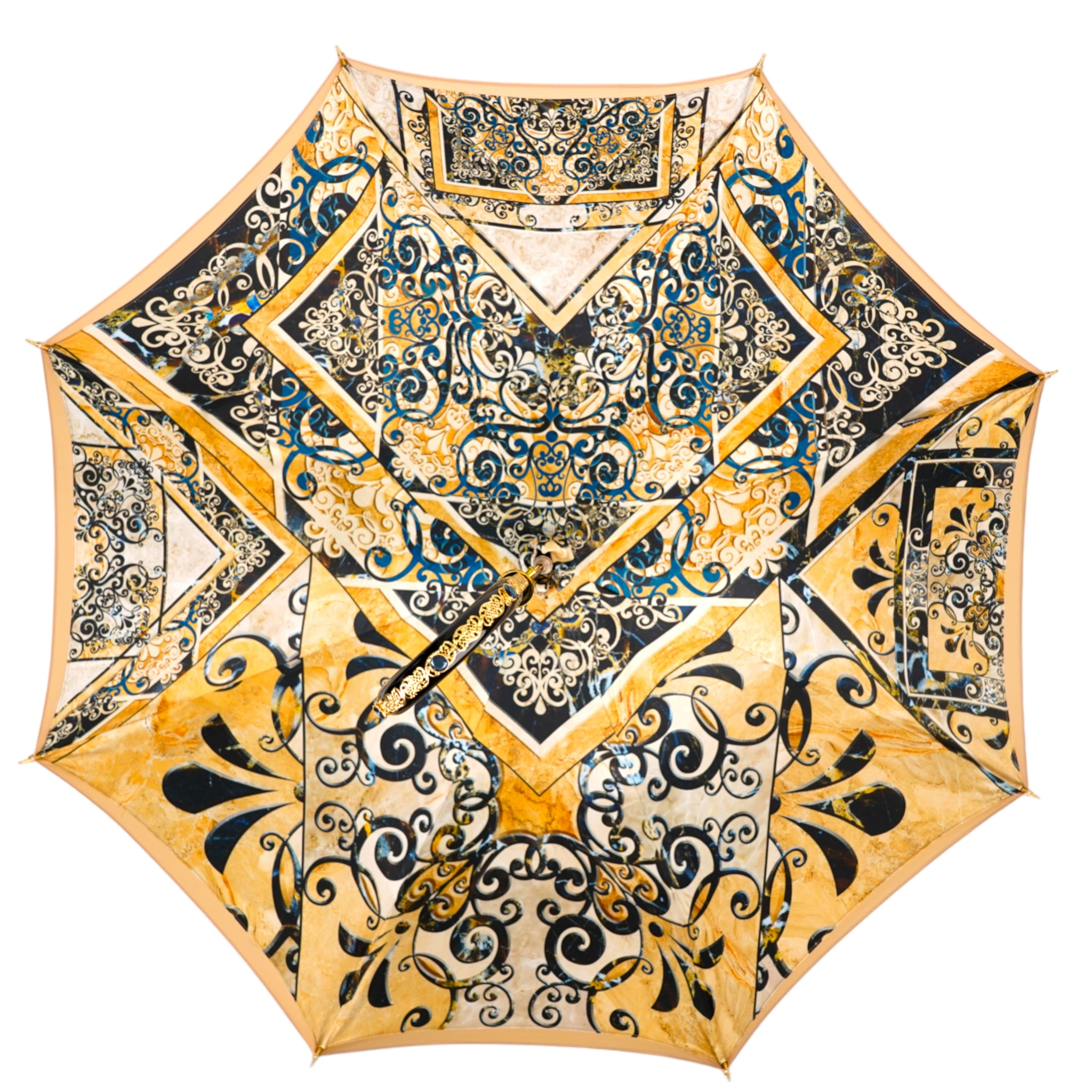 Handmade Sleek Italian Majolica Umbrella with Gold Filigree Handle