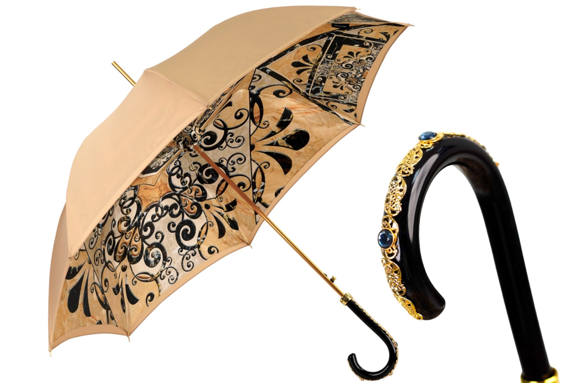 Handmade Sleek Italian Majolica Umbrella with Gold Filigree Handle