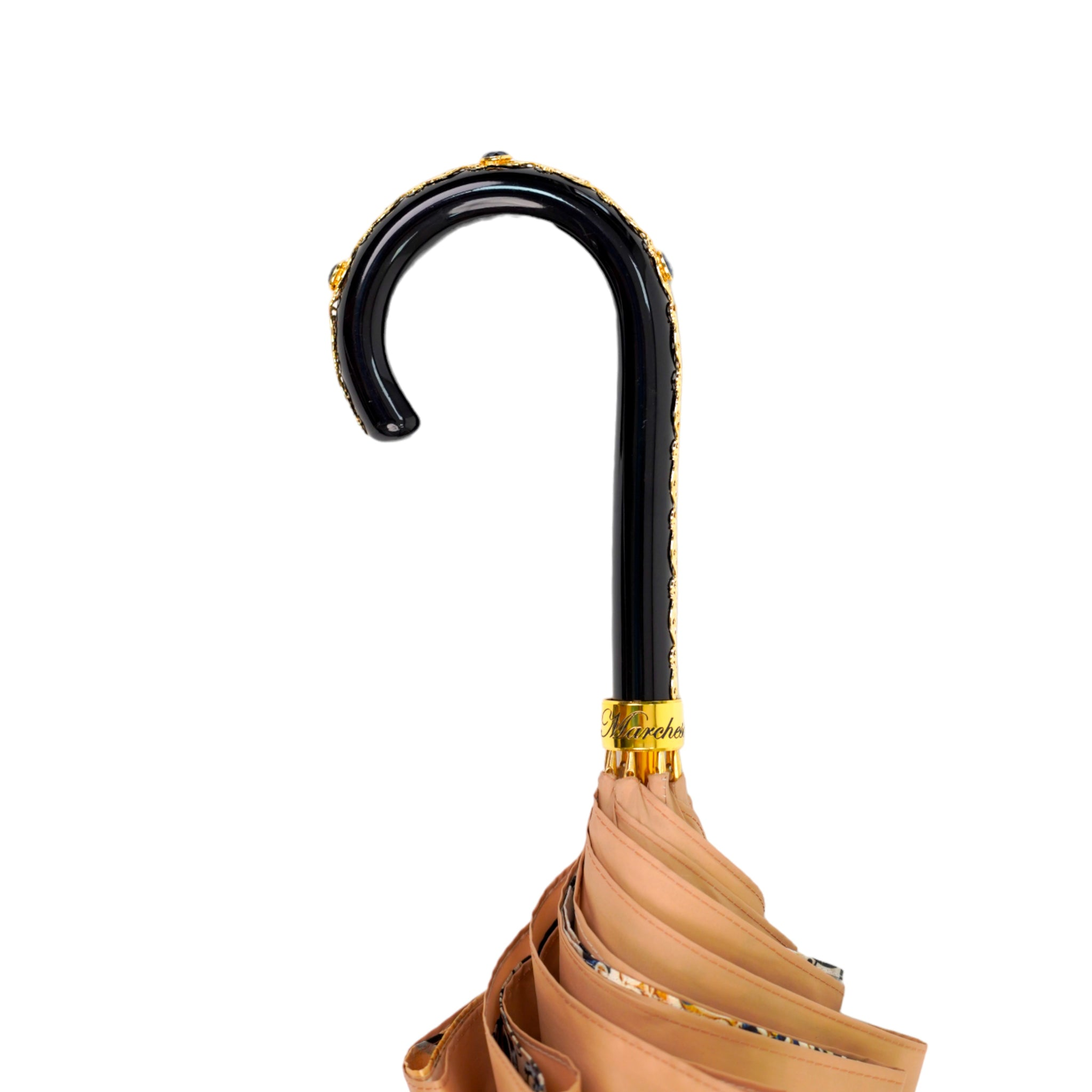 Handmade Sleek Italian Majolica Umbrella with Gold Filigree Handle