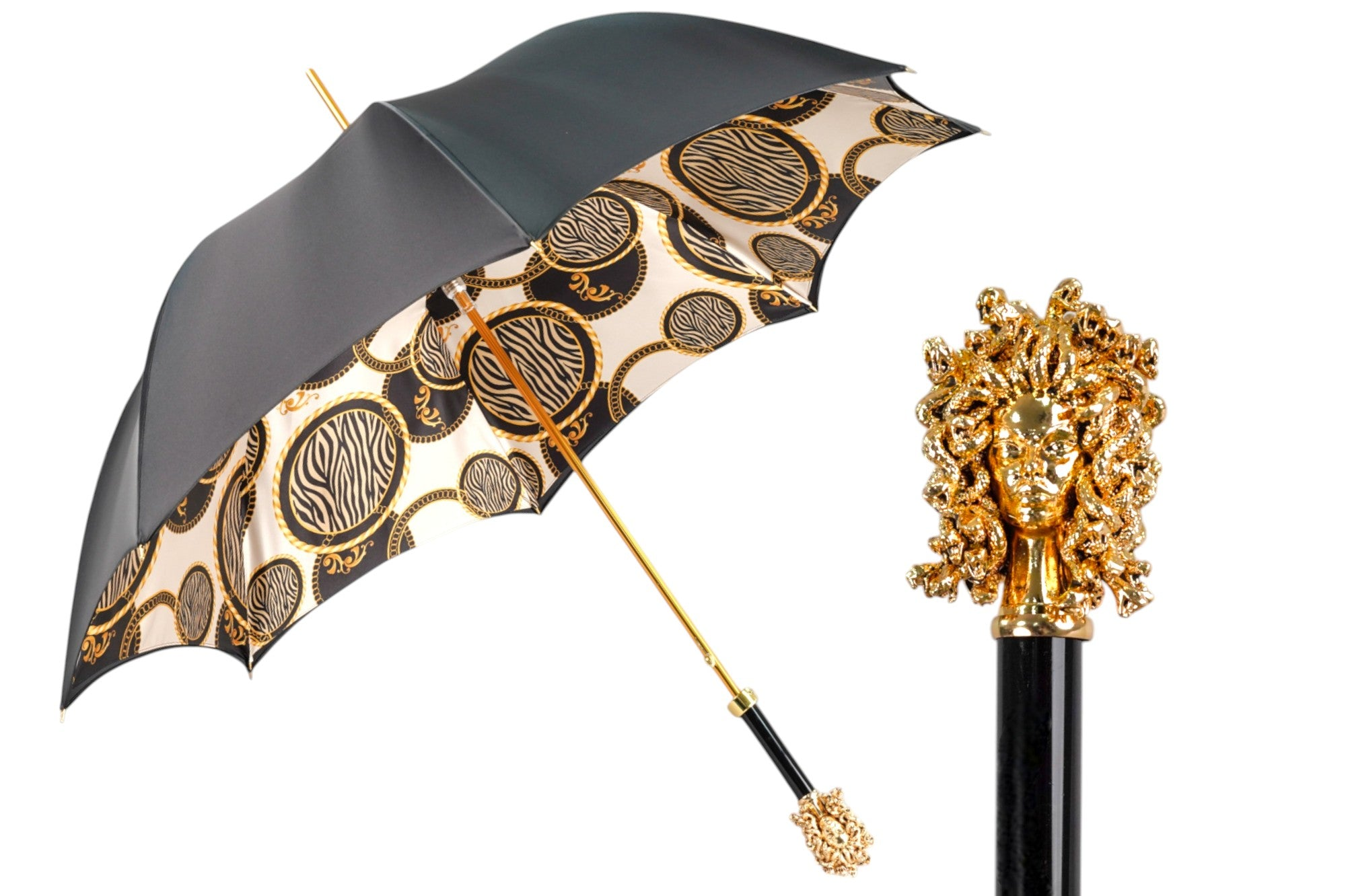 Luxury Satin Umbrella with 24K Gold-Plated Medusa Handle