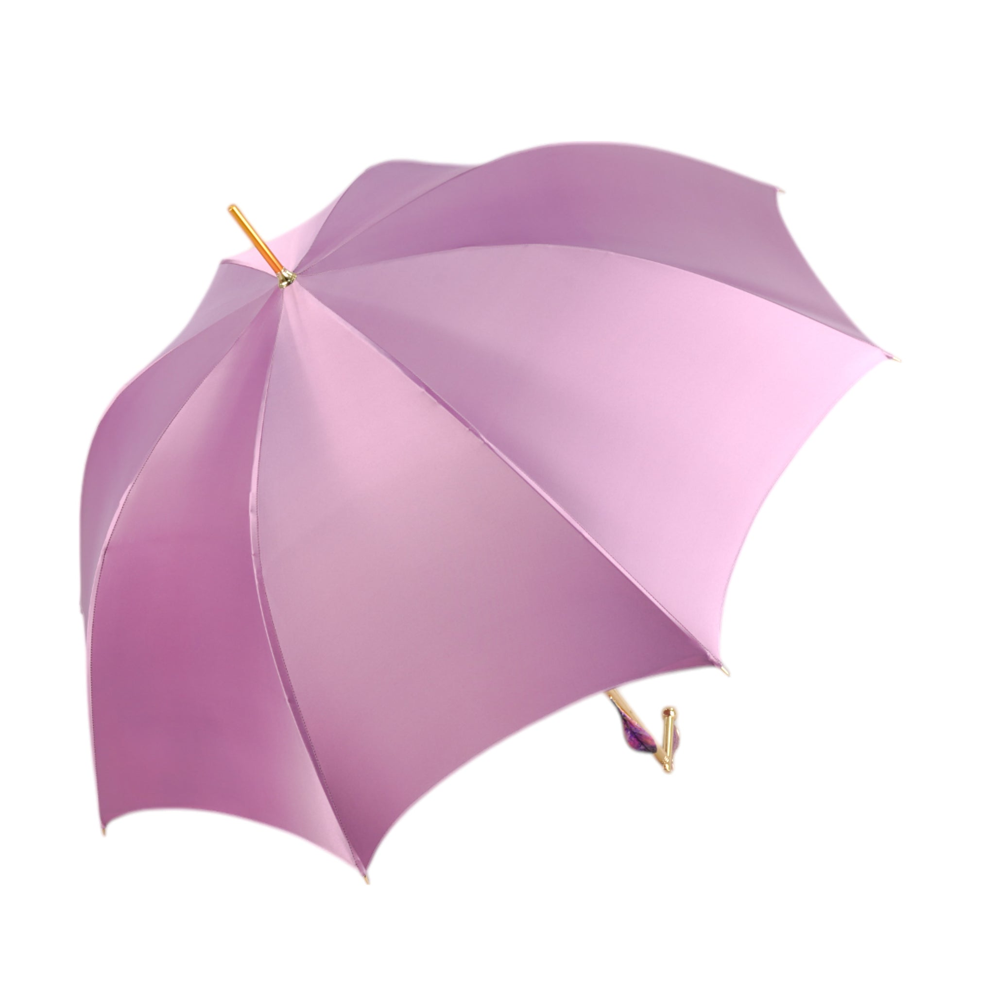 Luxury Pink Umbrella with Hand-Painted Floral 24K Gold Handle