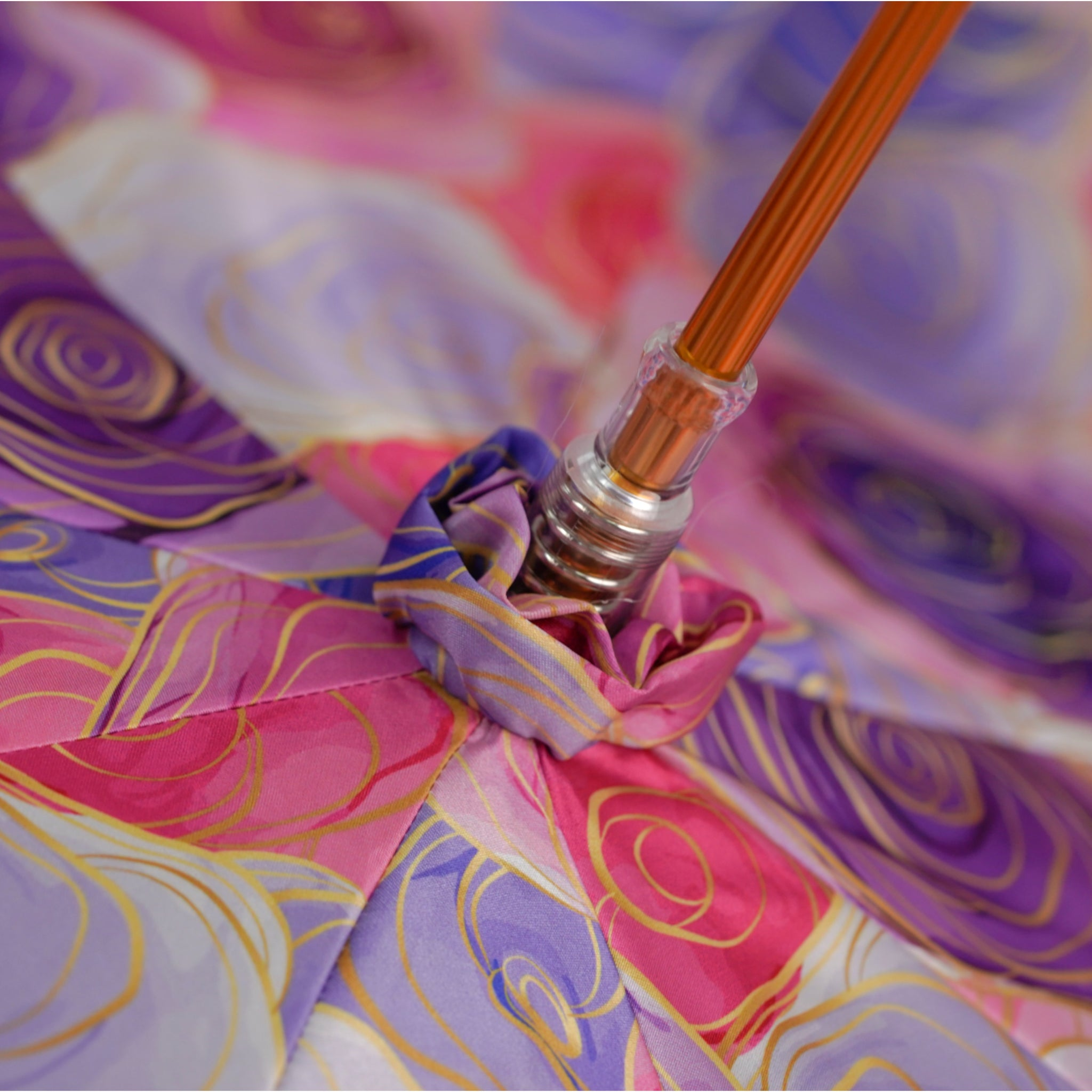 Luxury Pink Umbrella with Hand-Painted Floral 24K Gold Handle