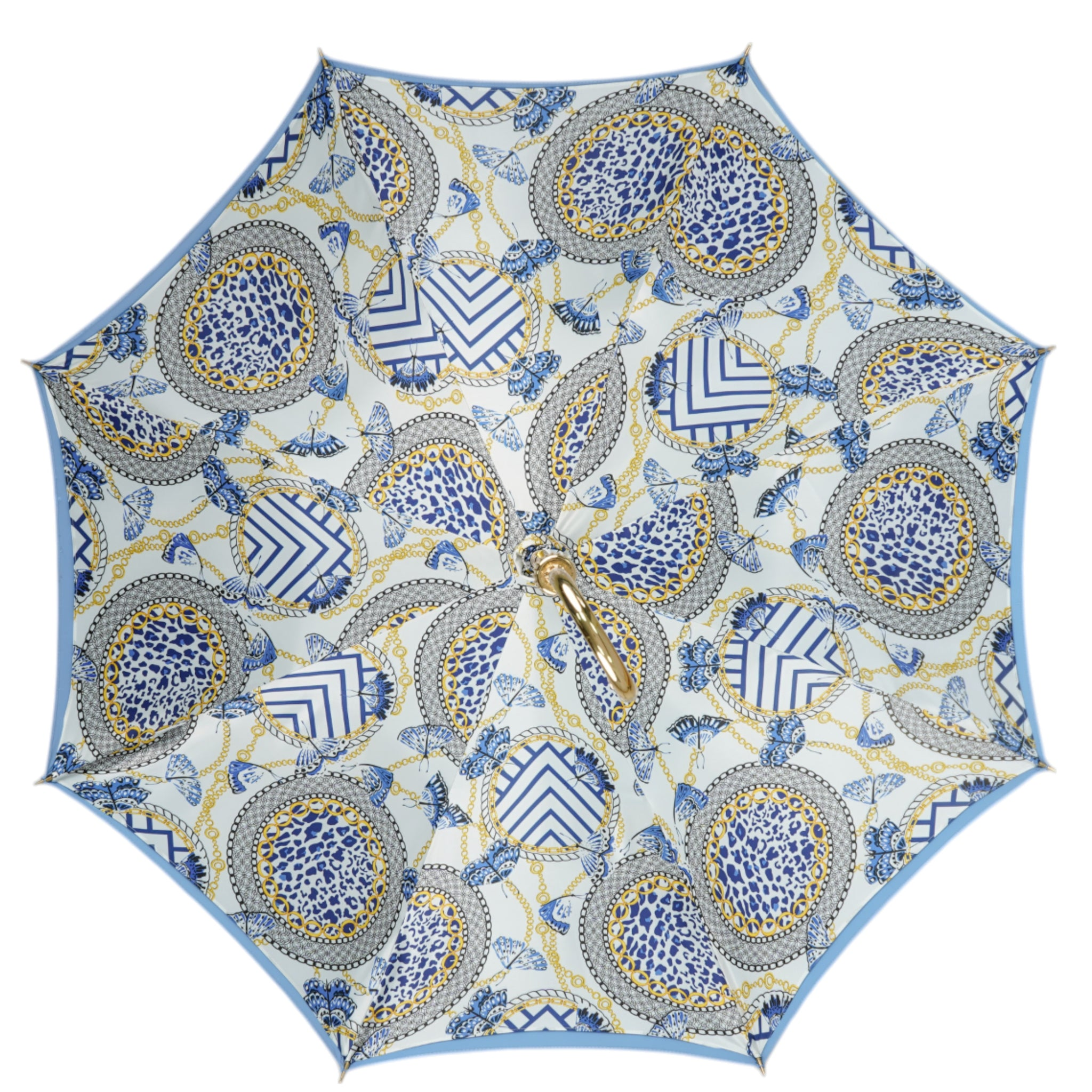 Unique Light Blue Umbrella with Elegant Gold Handle - Blue Royalty