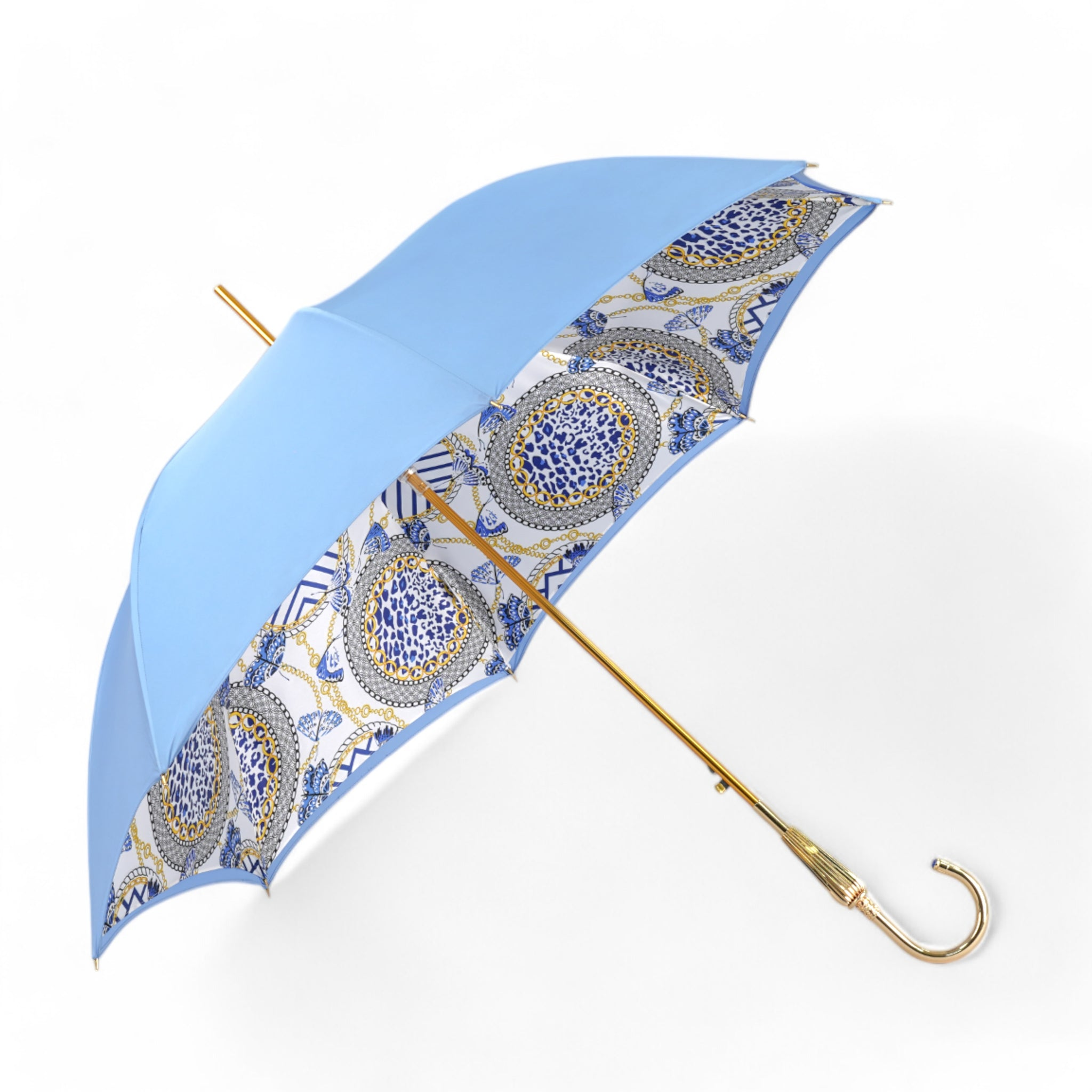 Unique Light Blue Umbrella with Elegant Gold Handle - Blue Royalty
