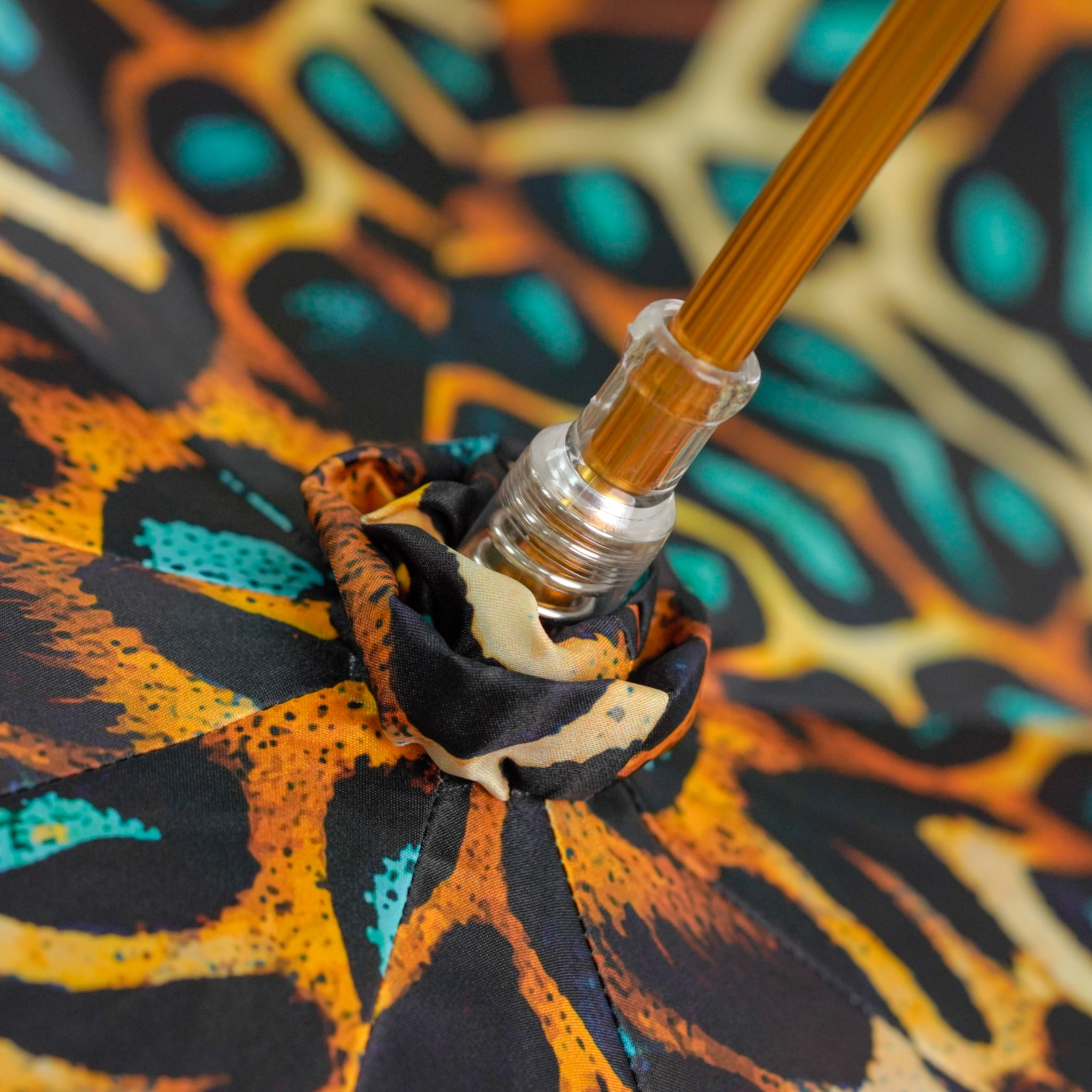 Luxury Leopard Print Umbrella with 24K Gold & Green Crystal Handle