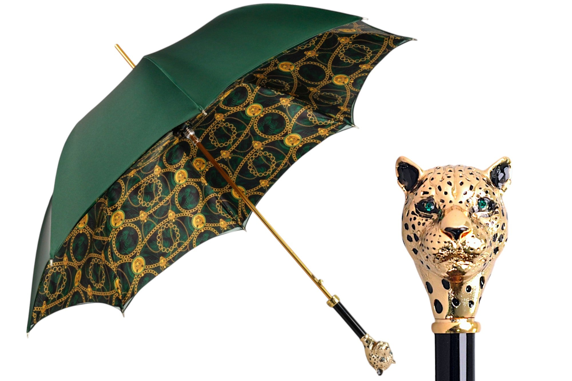 Exclusive Green Umbrella with Striking Leopard Handle