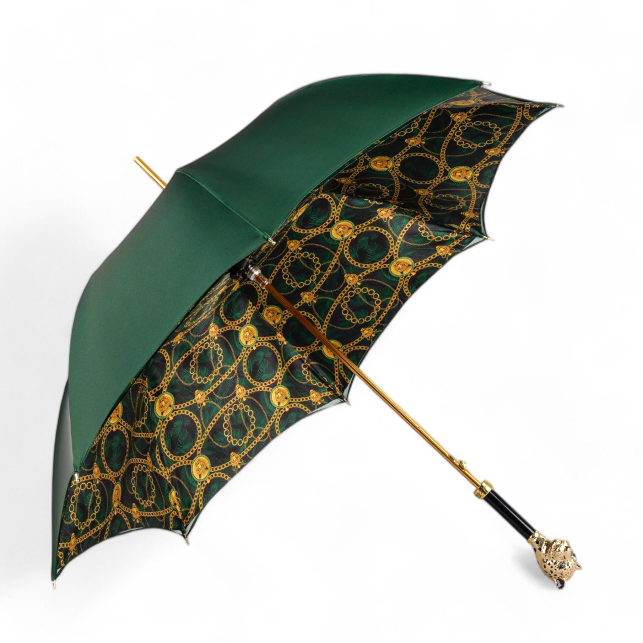 Exclusive Green Umbrella with Striking Leopard Handle