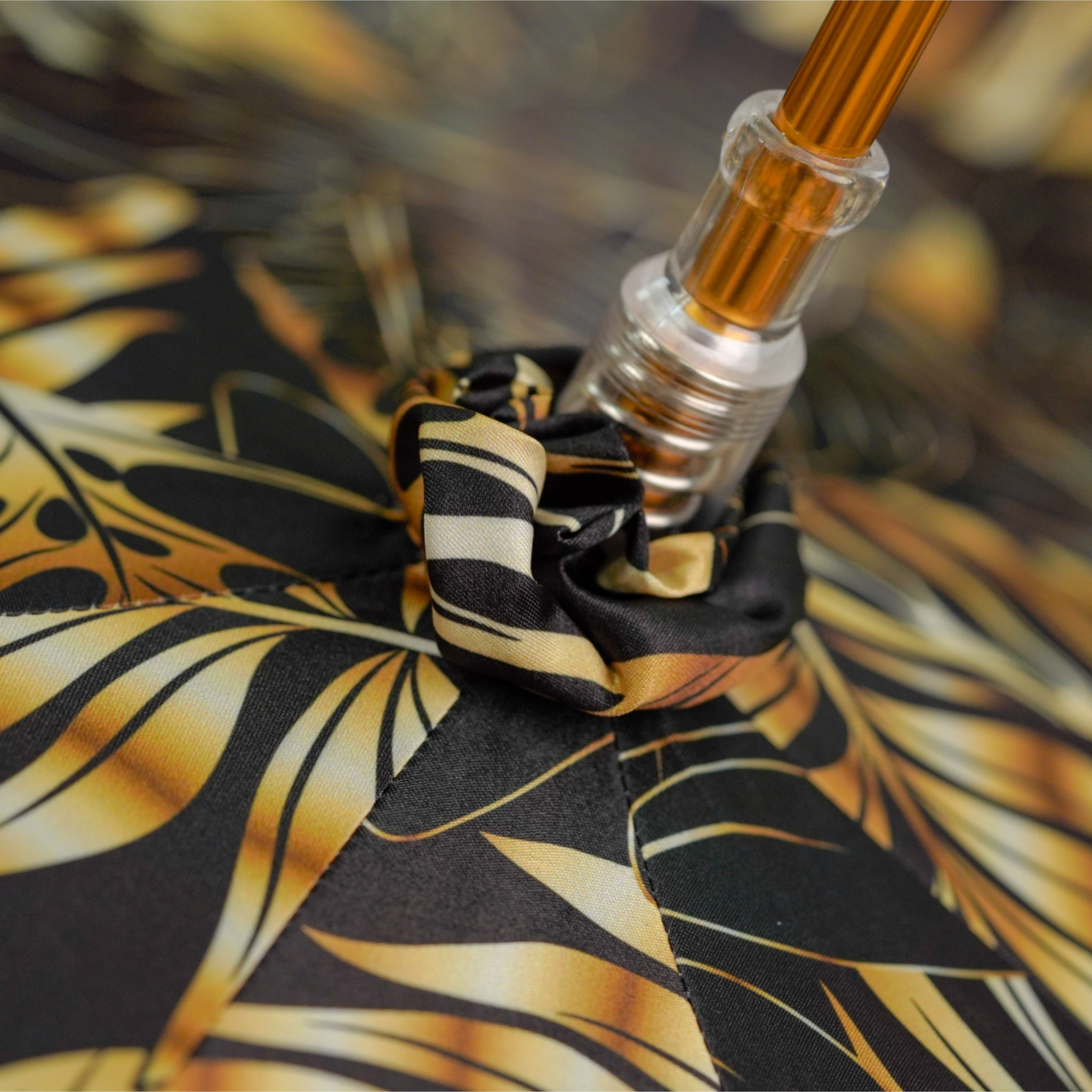 Designer Golden Bamboo Umbrella with Exquisite Botanical Lining