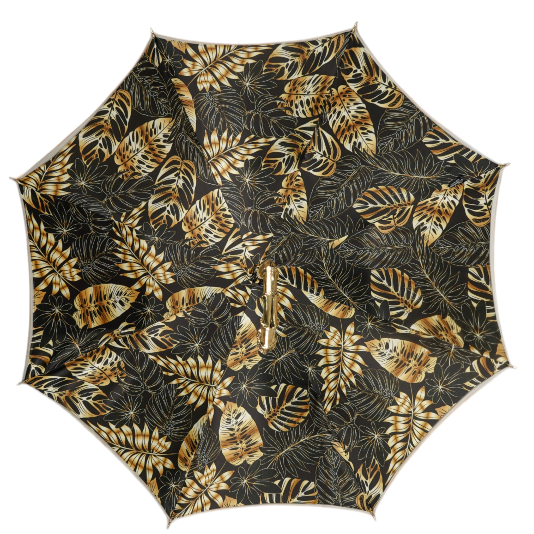 Designer Golden Bamboo Umbrella with Exquisite Botanical Lining