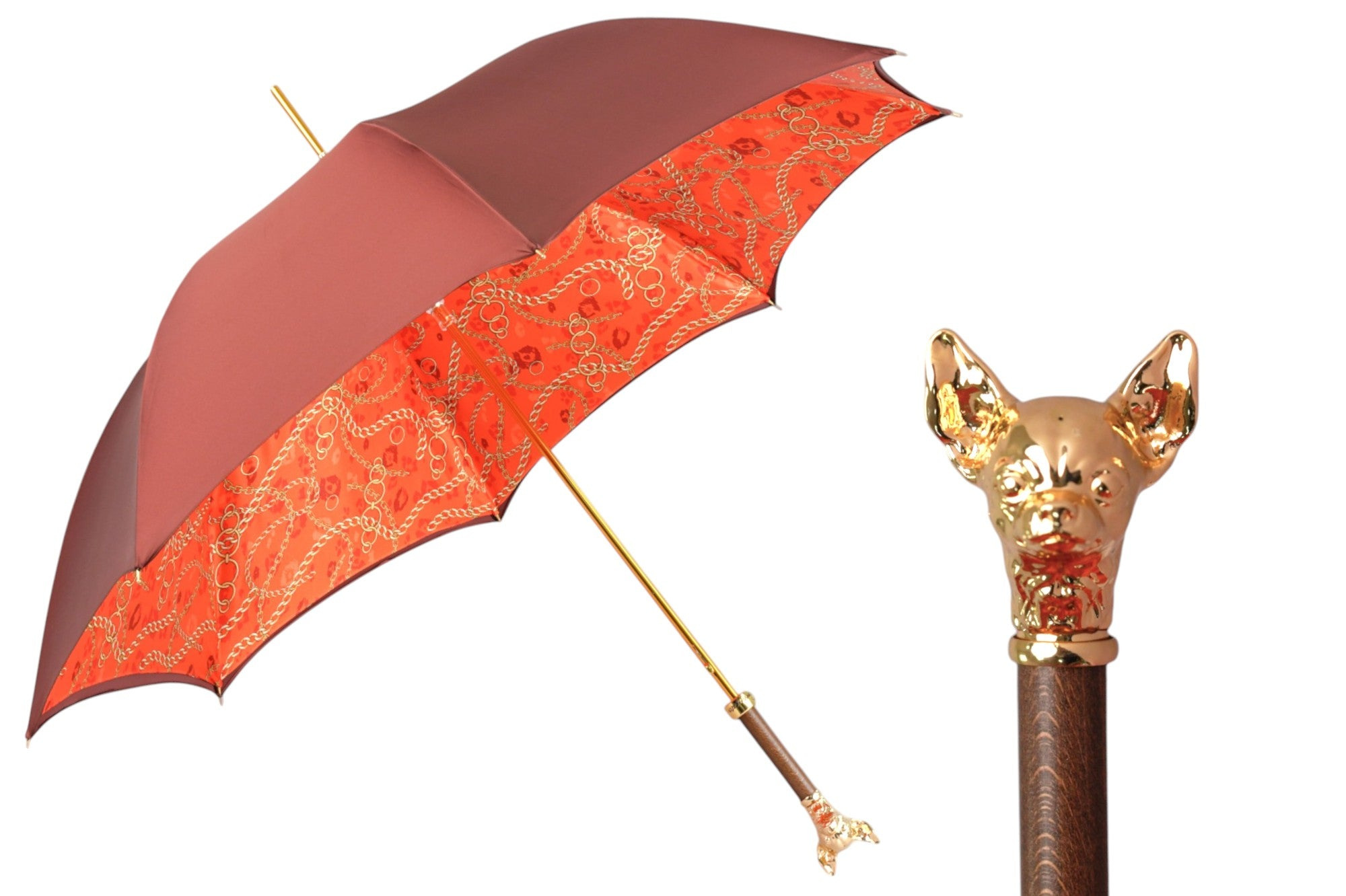 Red Umbrella with Gold Chihuahua Handle - Chic Companion