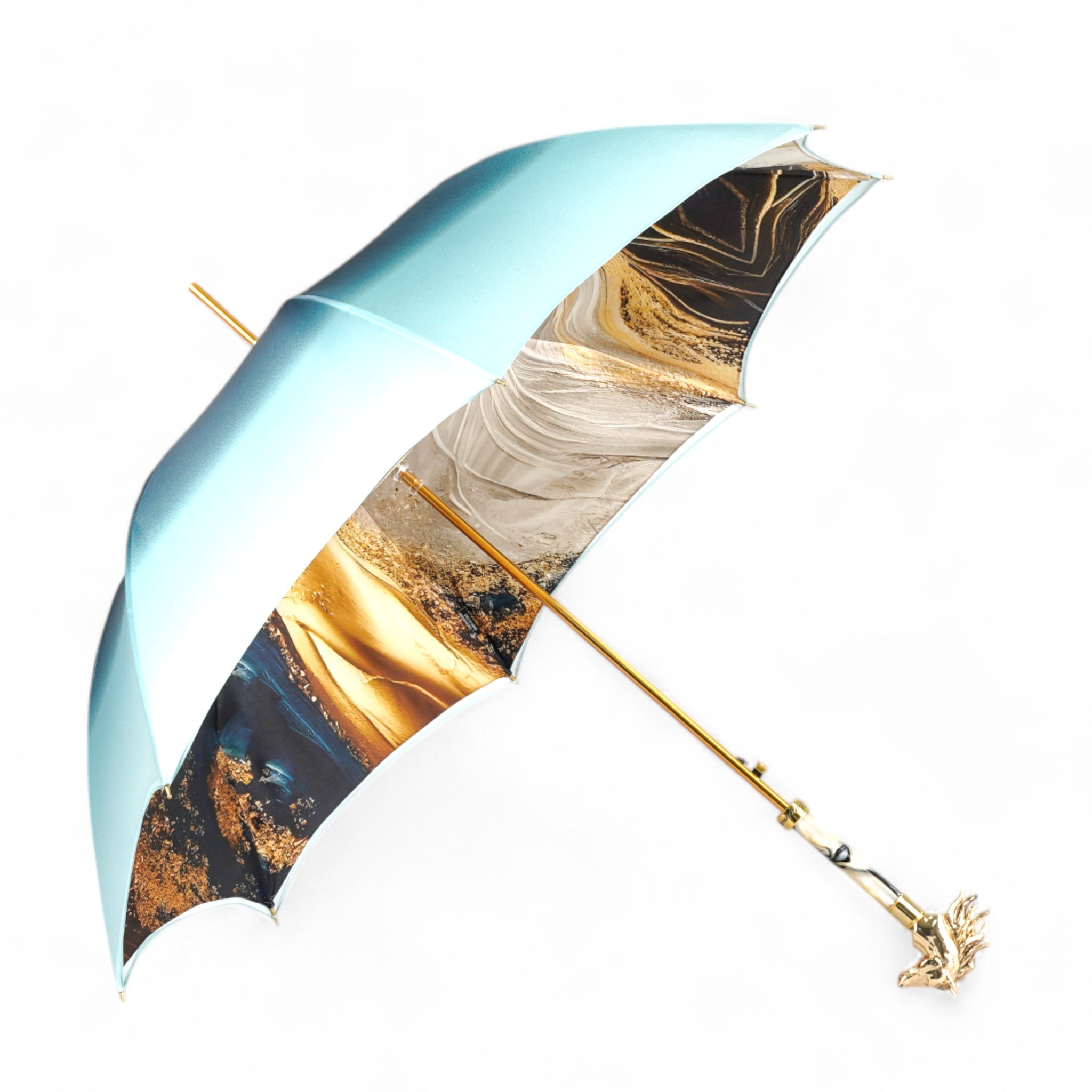 Elegant Light Blue Umbrella with Golden Horse Head Handle