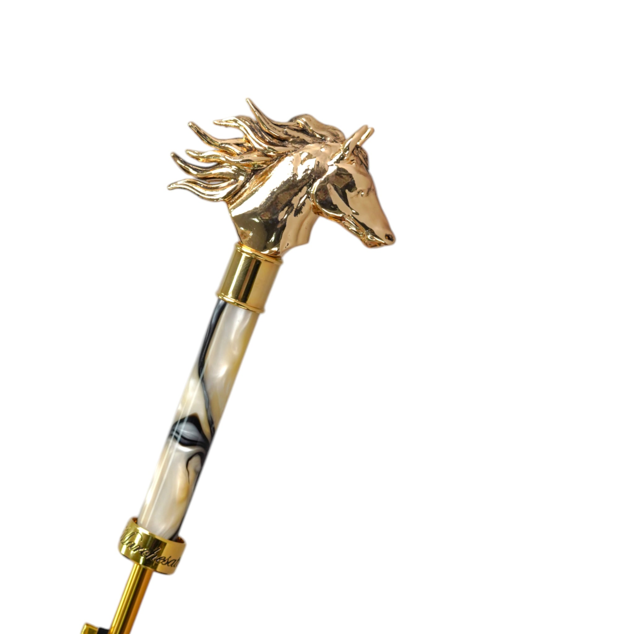 Elegant Light Blue Umbrella with Golden Horse Head Handle