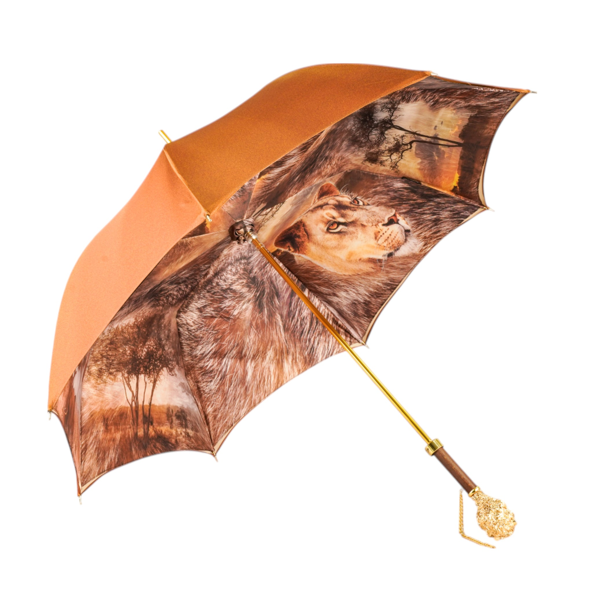 Handcrafted Luxury Umbrella with 24K Gold-Plated Lion Handle