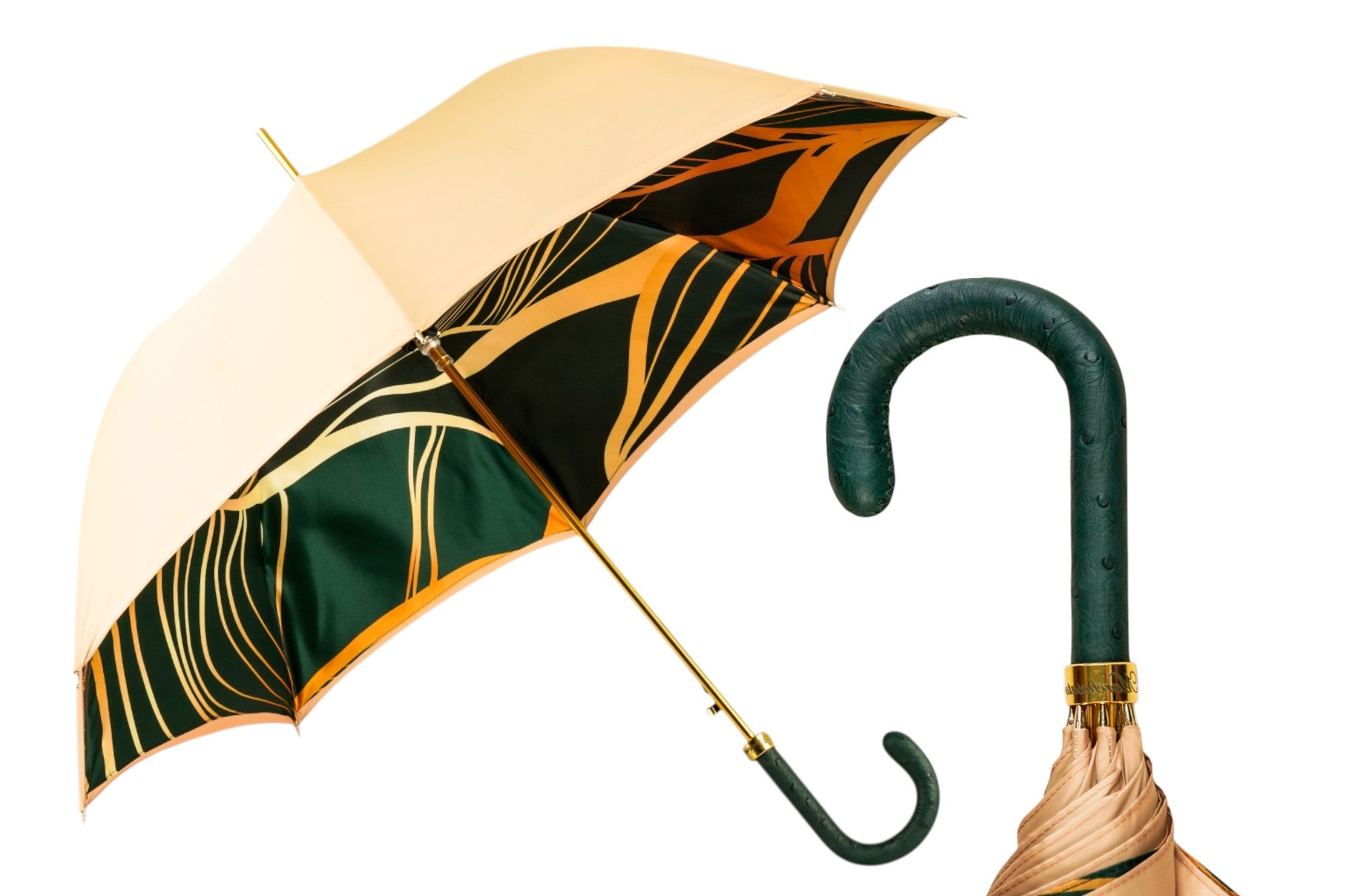 Understated Glamour – Ivory Canopy with Green Ostrich Handle