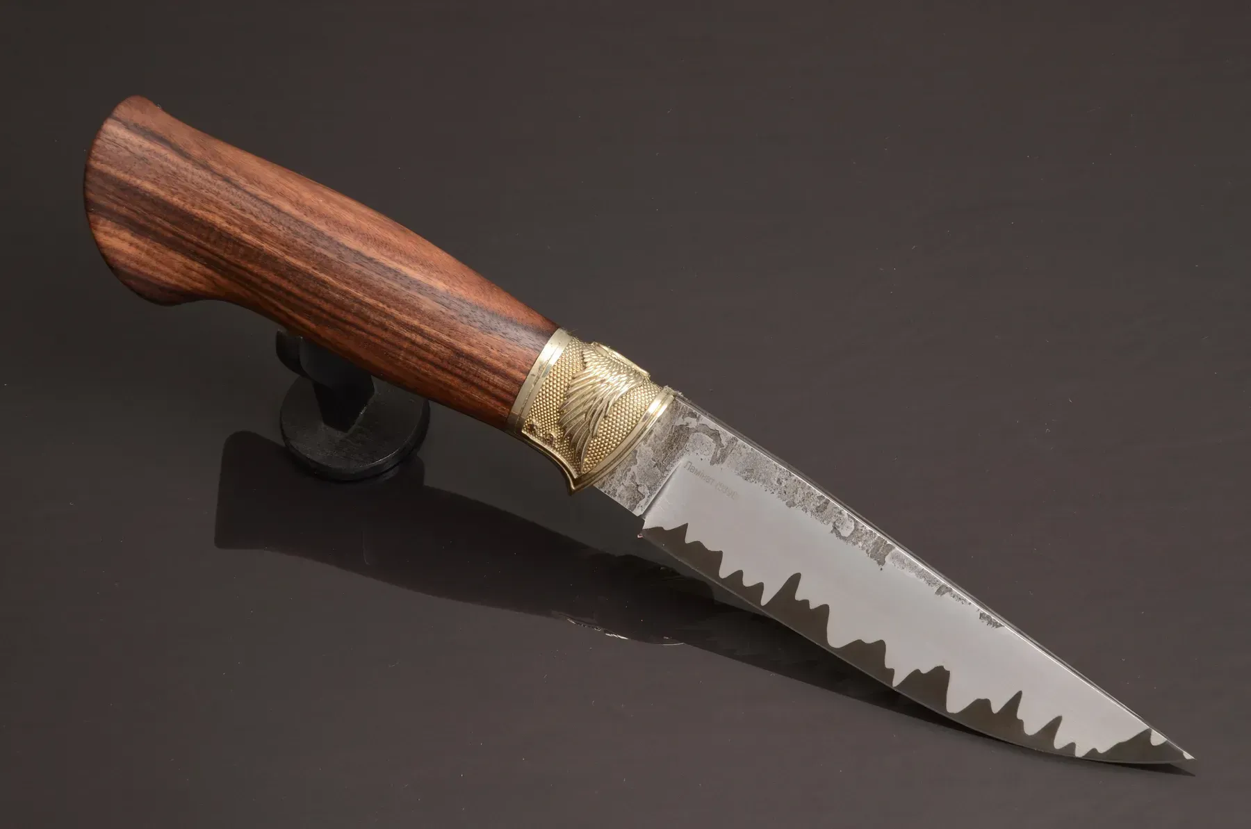 Blue Custom Knife S390 Core, Ironwood Handle, Leather Sheath