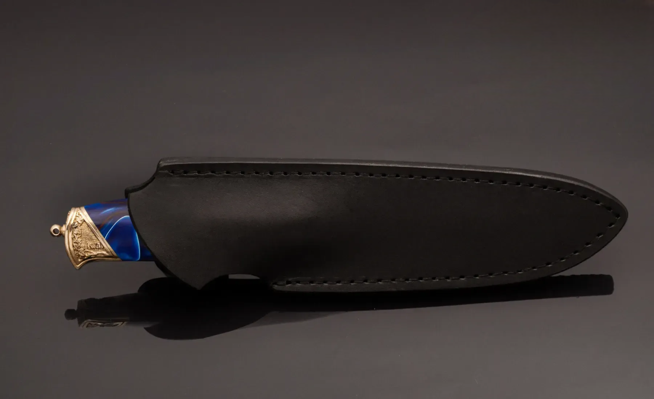 Unique Handmade Steel Knife with Acrylic Handle and Leather Sheath - Elegant Knives