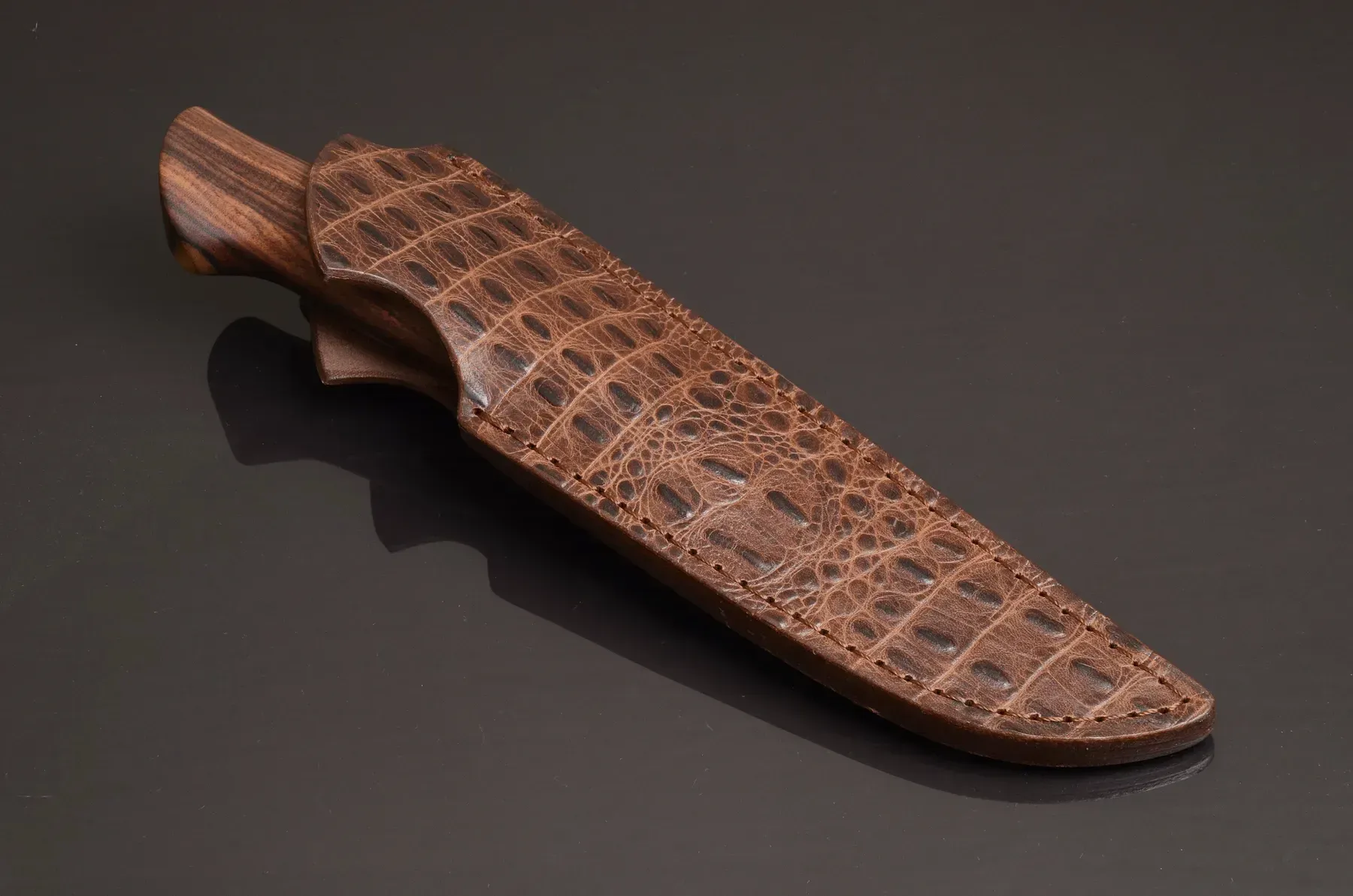 Blue Custom Knife S390 Core, Ironwood Handle, Leather Sheath