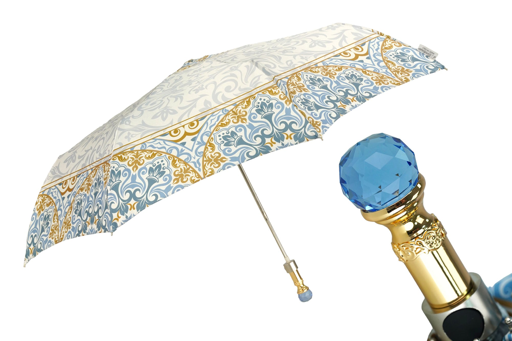 Elegant Ladies Folding Umbrella with Gold-Plated Handle and Crystals