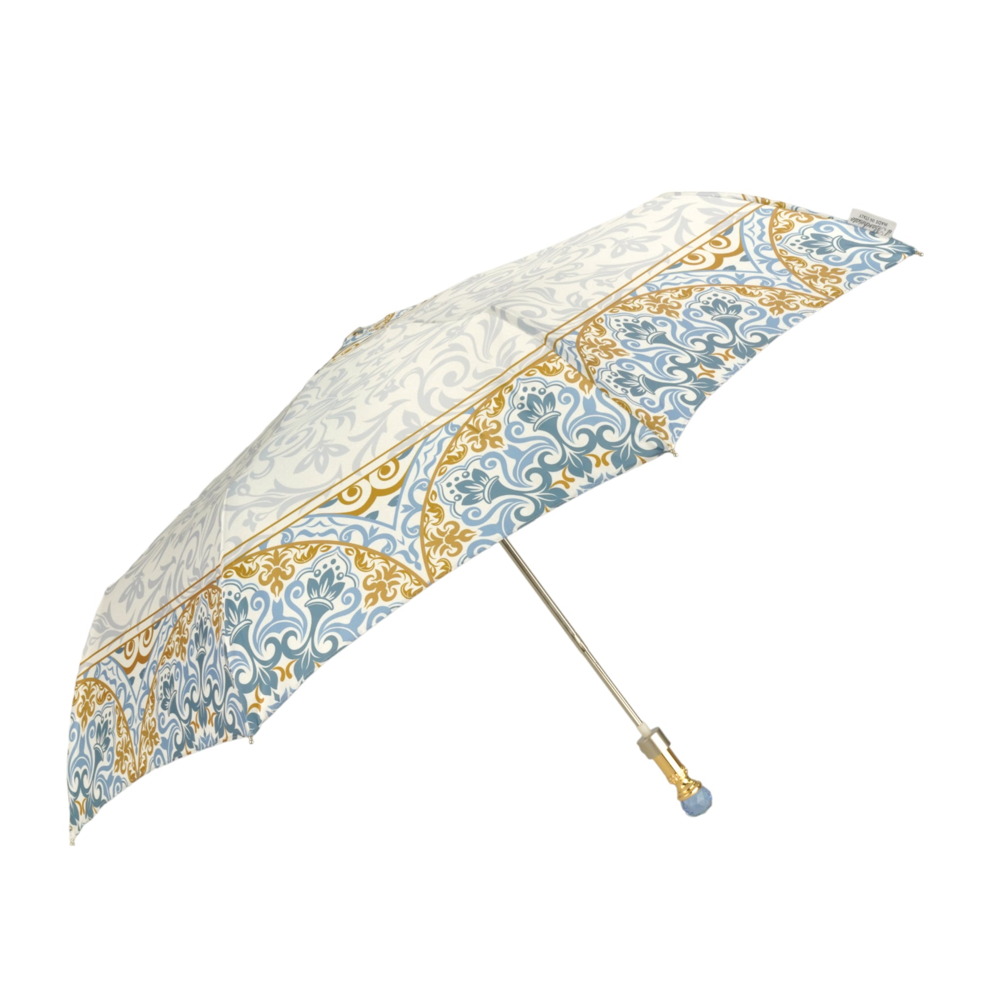 Elegant Ladies Folding Umbrella with Gold-Plated Handle and Crystals