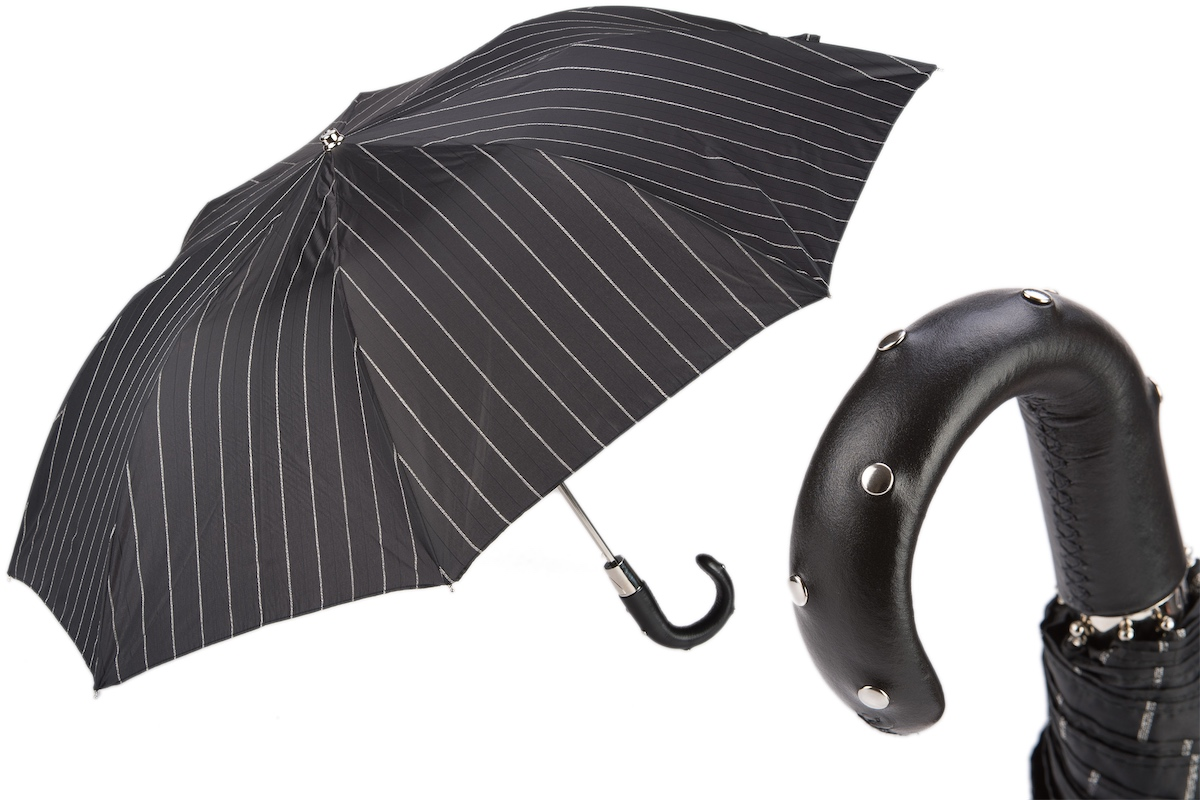 Folding Umbrella with Studded Leather Handle – Automatic Opening