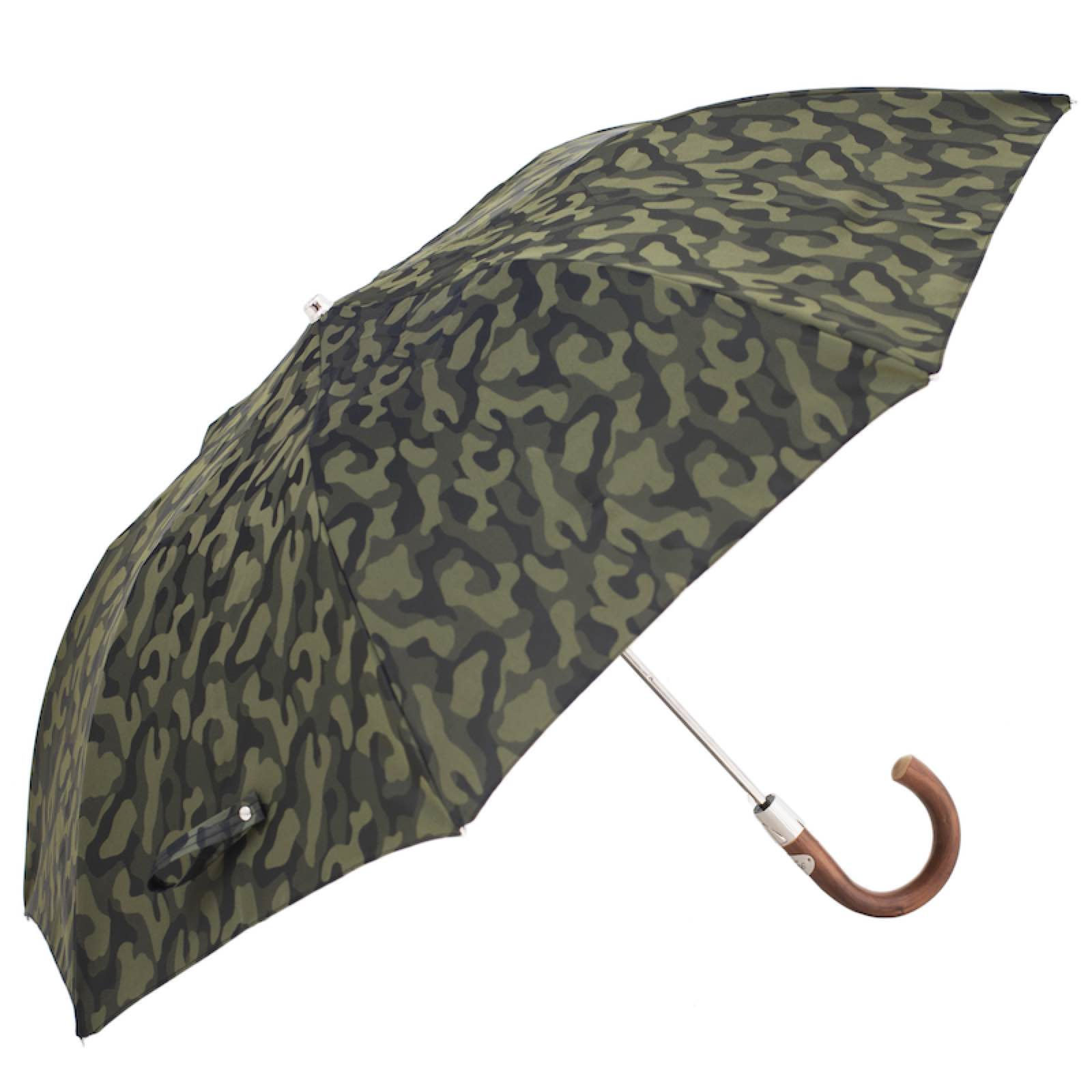 Camouflage Folding Automatic Opening Umbrella with Wooden Handle