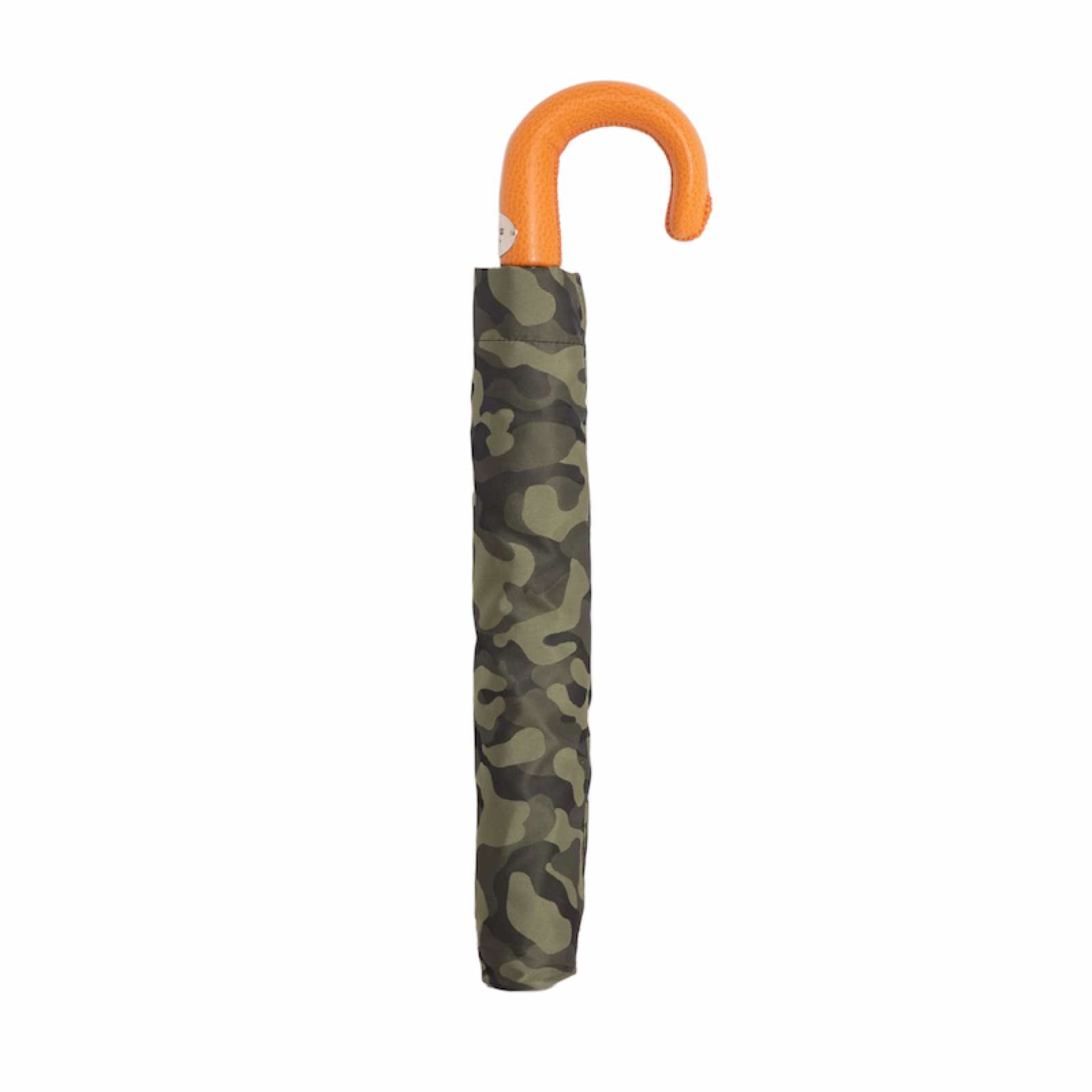 Camouflage Folding Automatic Umbrella with Orange Leather Handle